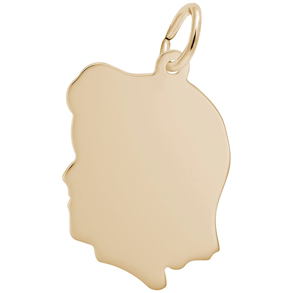 14K Yellow Gold Girl's Head Silhouette Large Charm