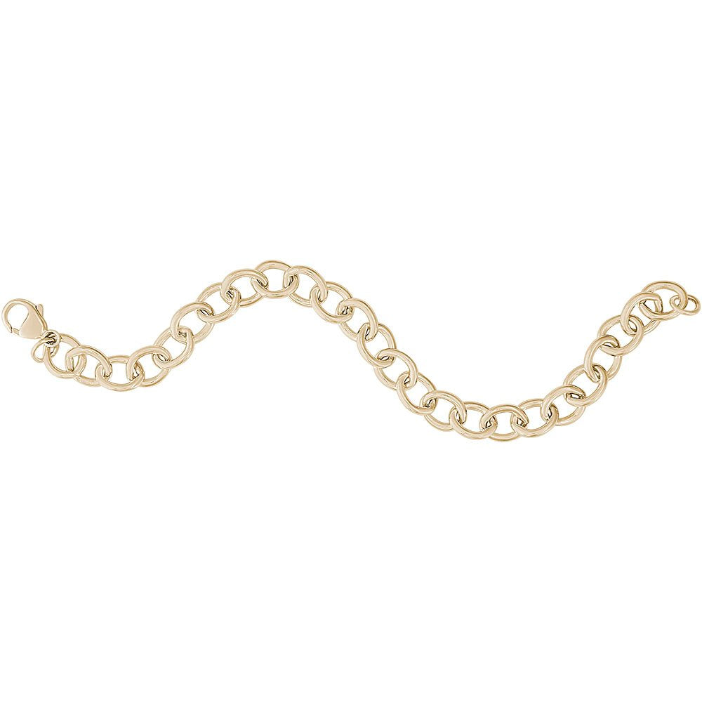 14K Yellow Gold Cable Link Charm Bracelet 7"