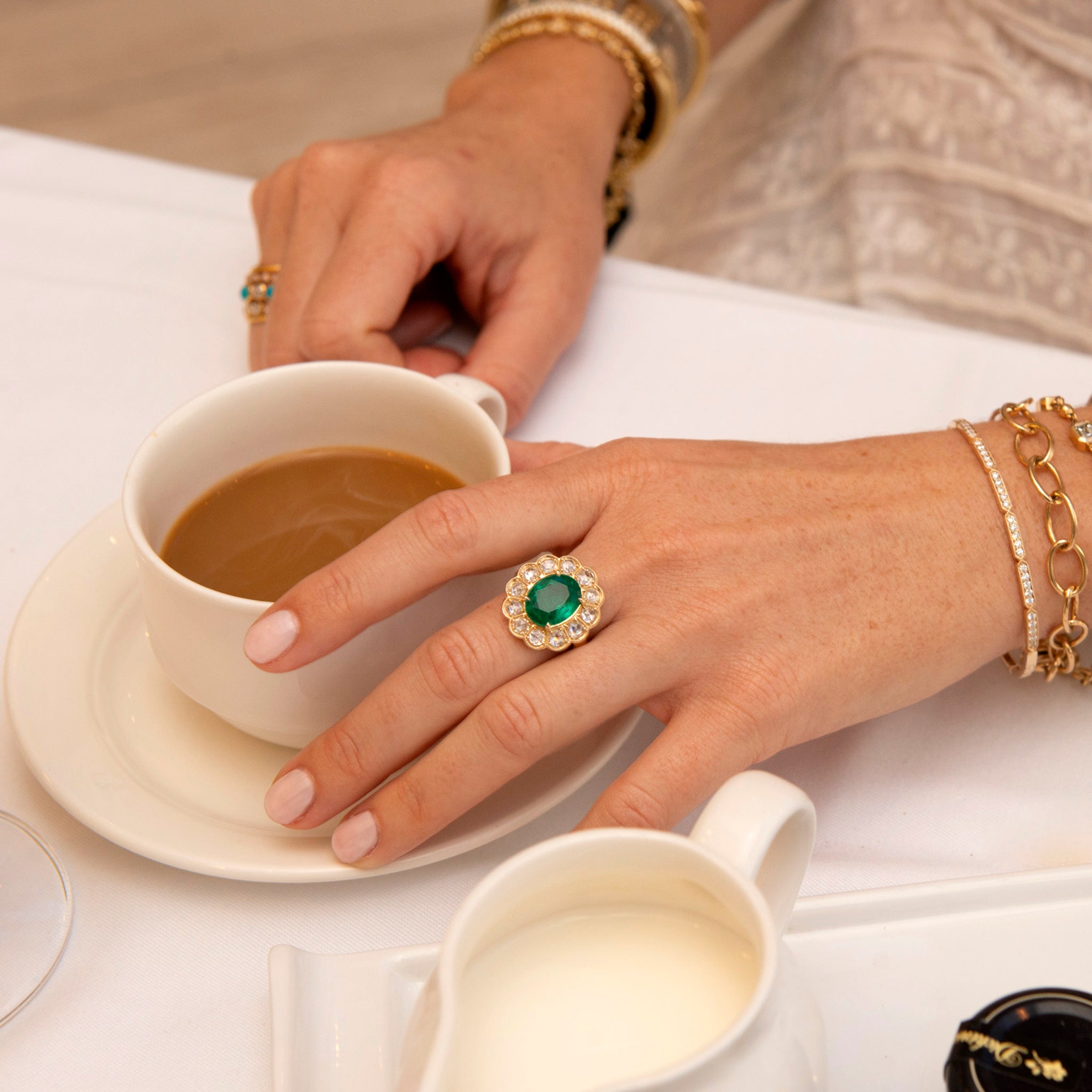 4.79ct Oval Emerald & Rose-Cut Diamond 14K Yellow Gold Ring