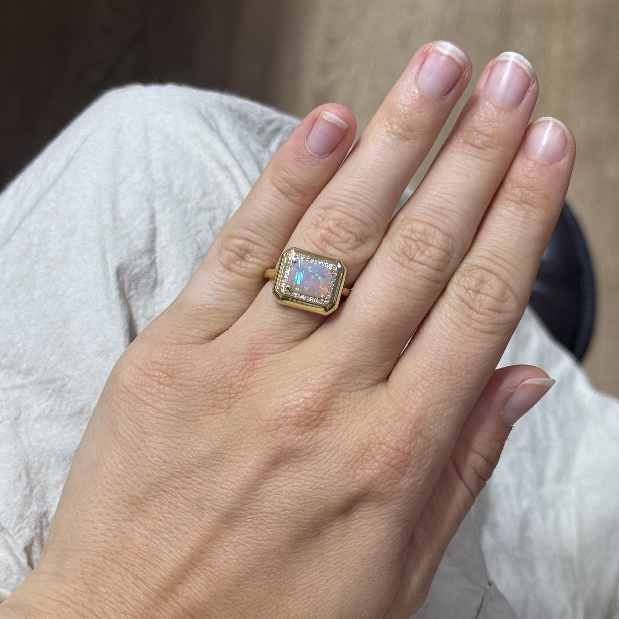 Goshwara Emerald-Cut Opal & Diamond 18K Gold Ring