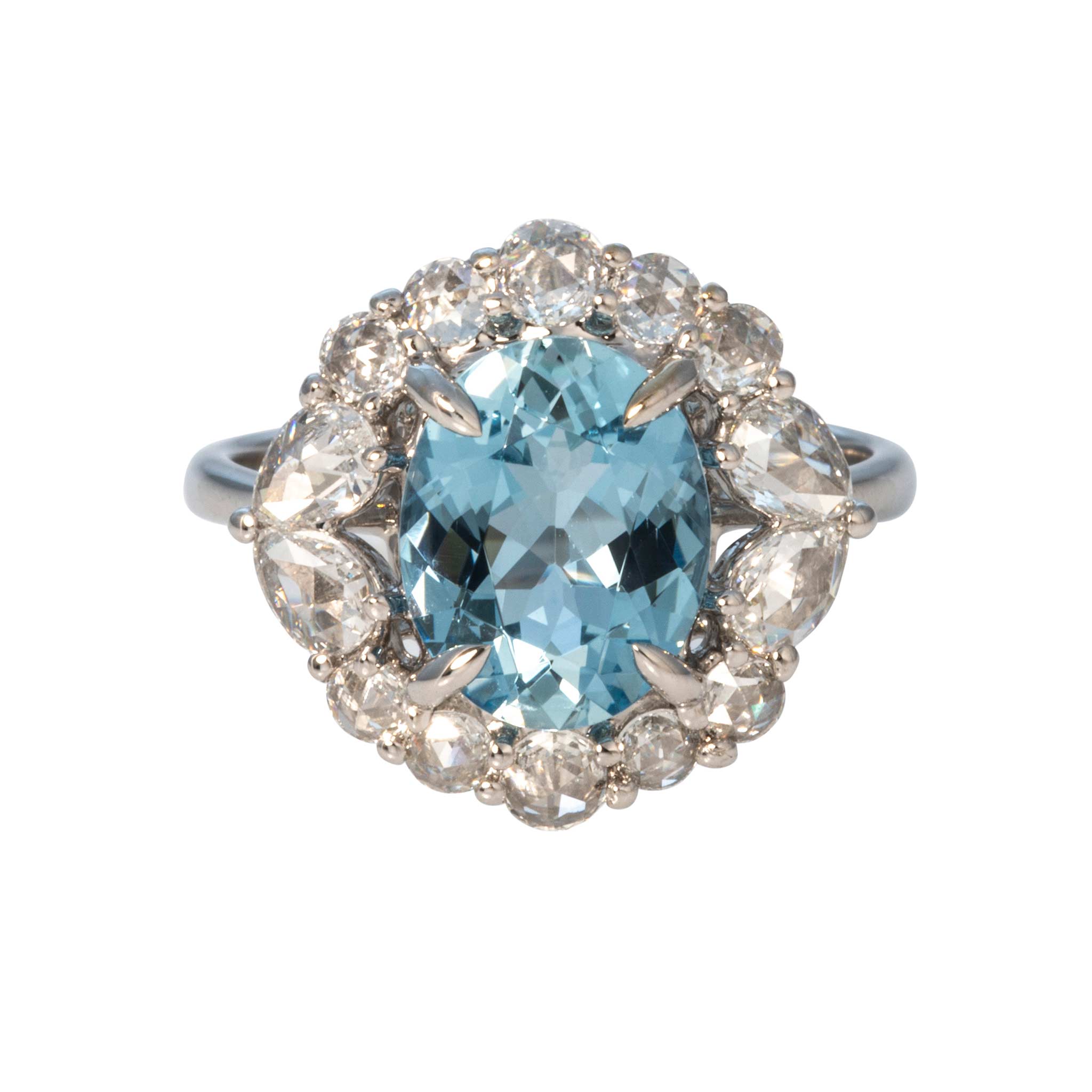 Oval Aquamarine & Diamond 18K White Gold Ring