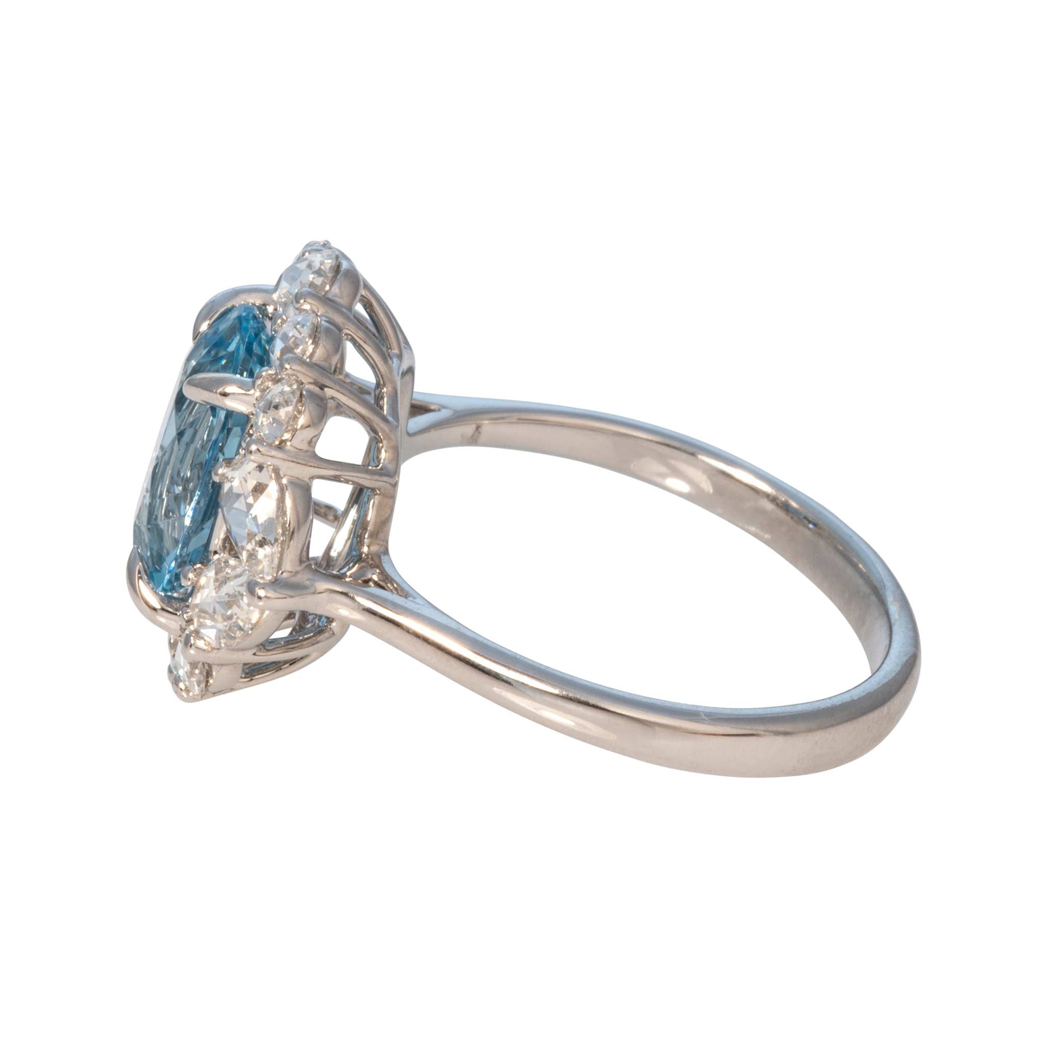 Oval Aquamarine & Diamond 18K White Gold Ring