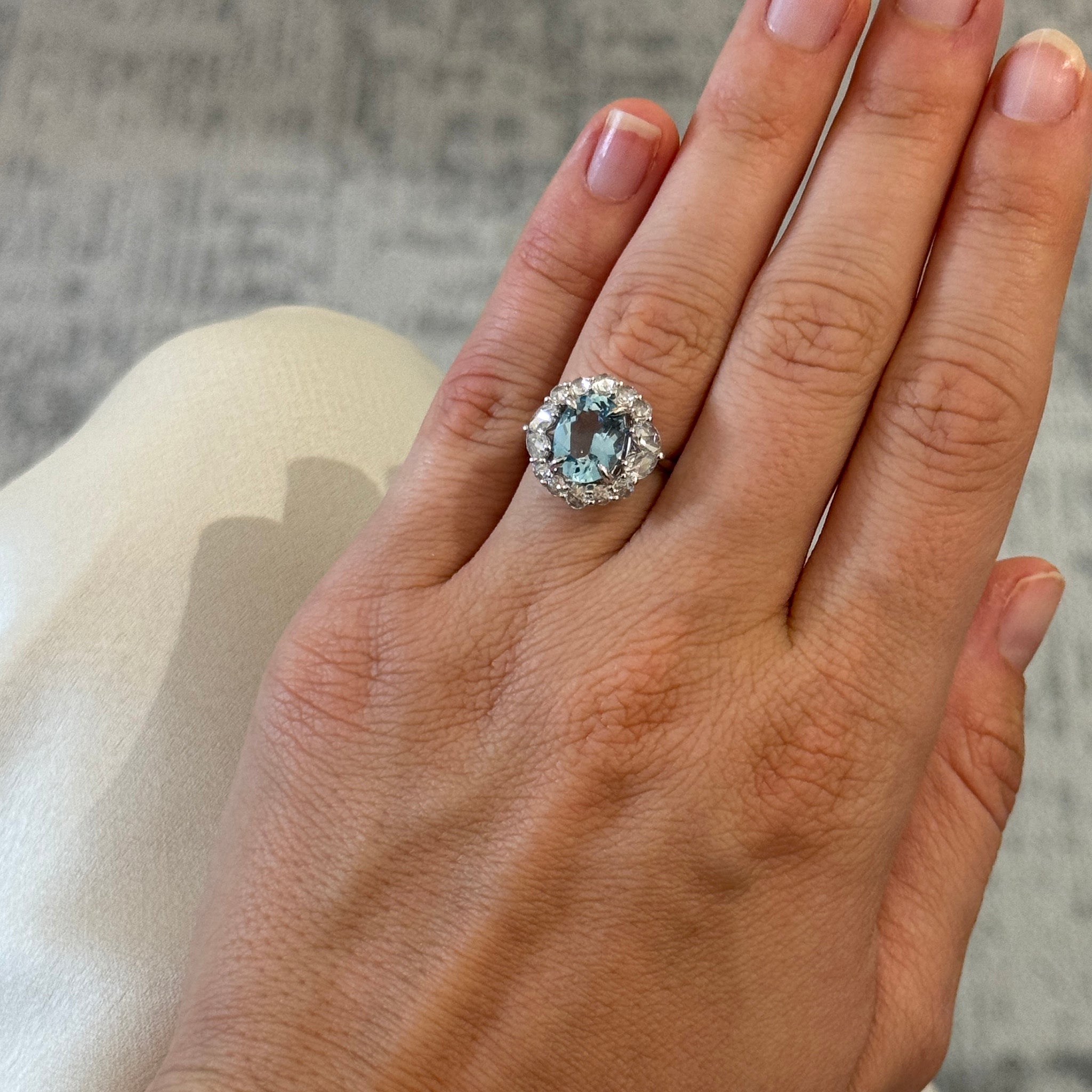 Oval Aquamarine & Diamond 18K White Gold Ring