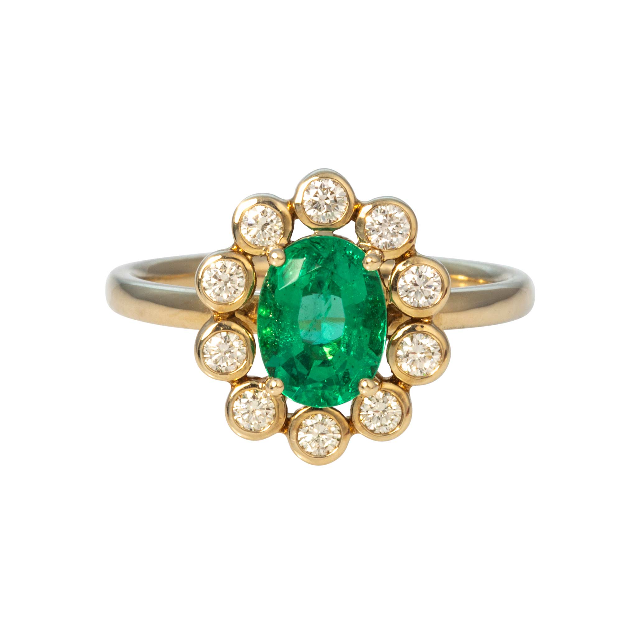 Oval Emerald & Round Diamond 14K Yellow Gold Ring