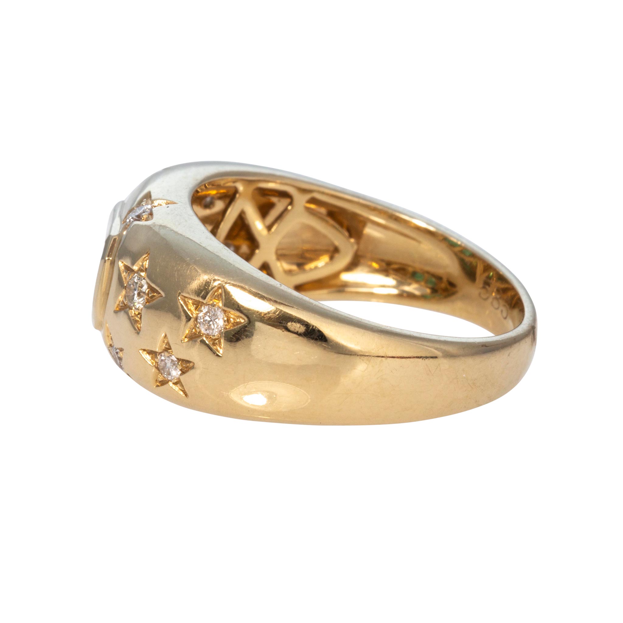 Emerald & Diamond Star 14K Yellow Gold Wide Dome Ring