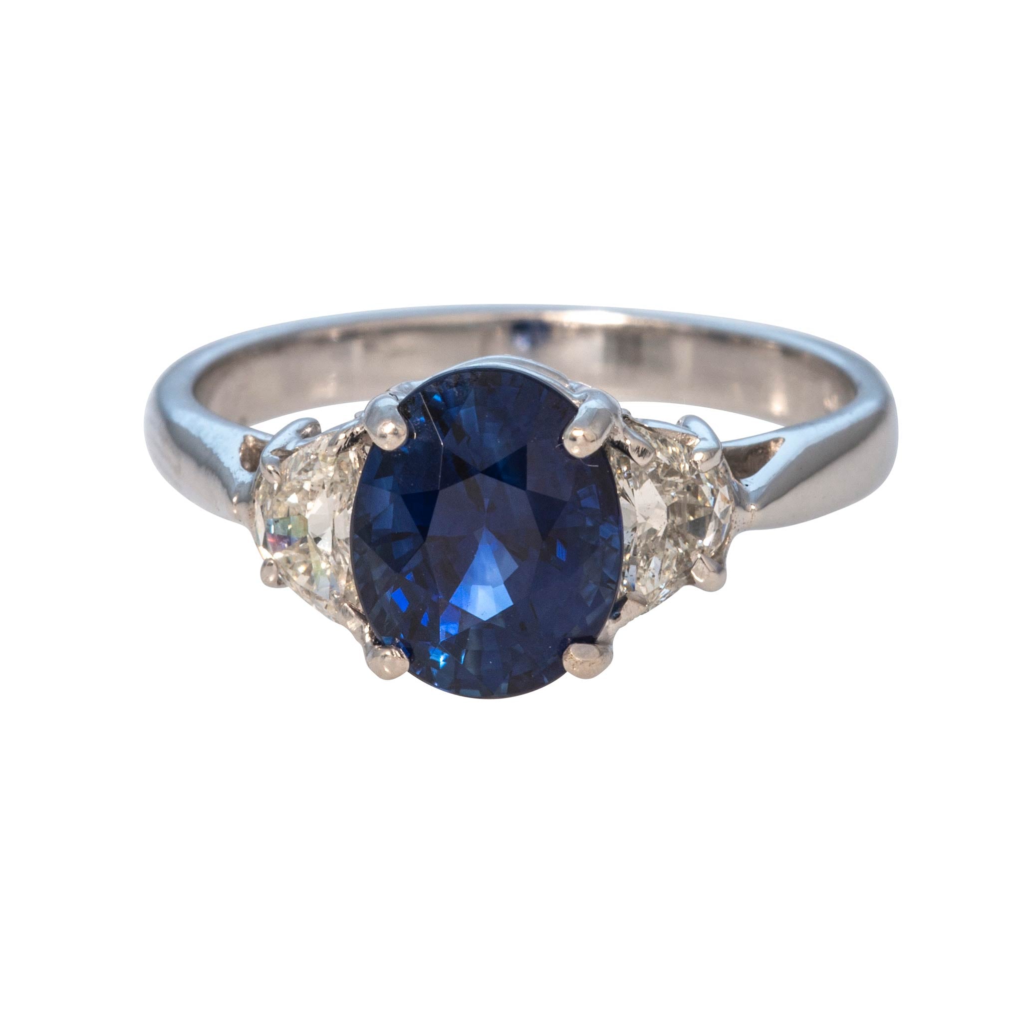 2.26ct Oval Sapphire & Diamond Three-Stone Platinum Ring