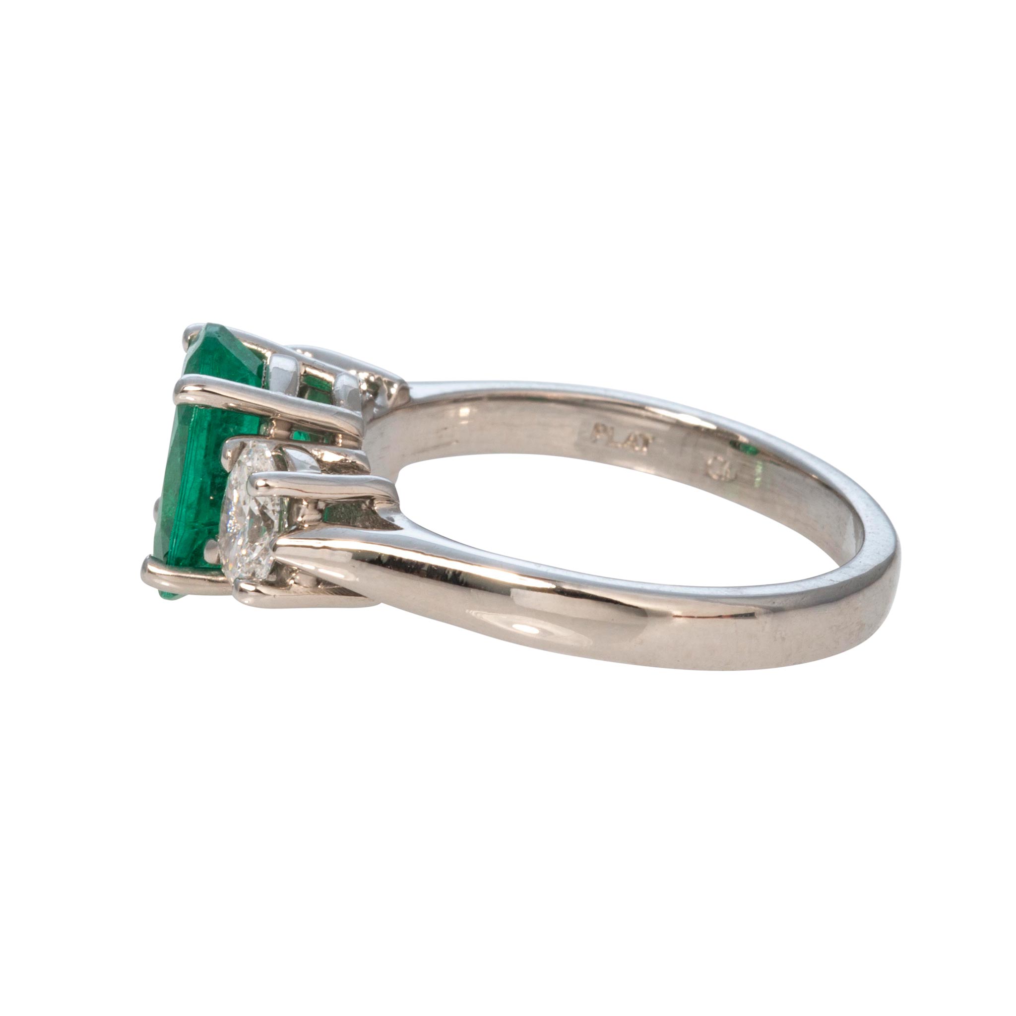 1.76ct Oval Emerald & Diamond Three-Stone Platinum Ring