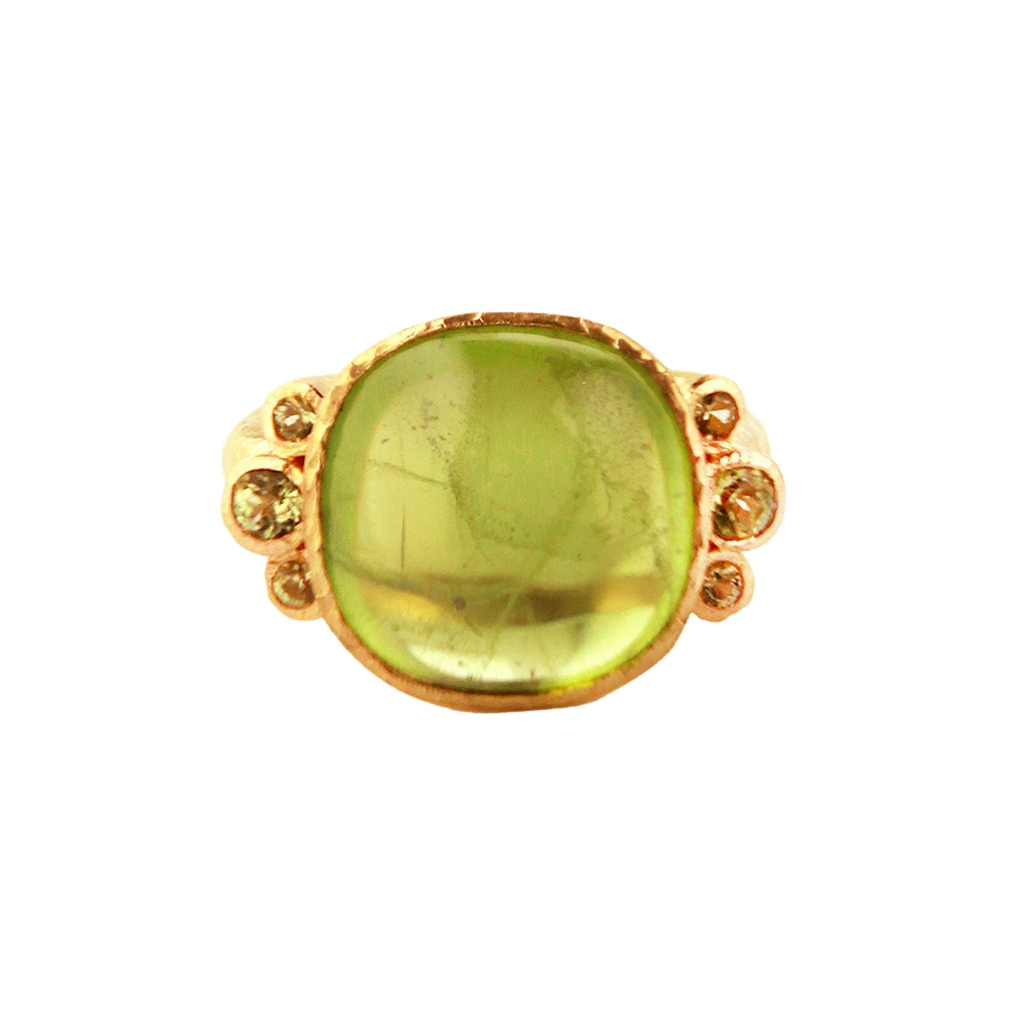 Elizabeth Locke Cushion Cabochon & Faceted Side Peridot Ring