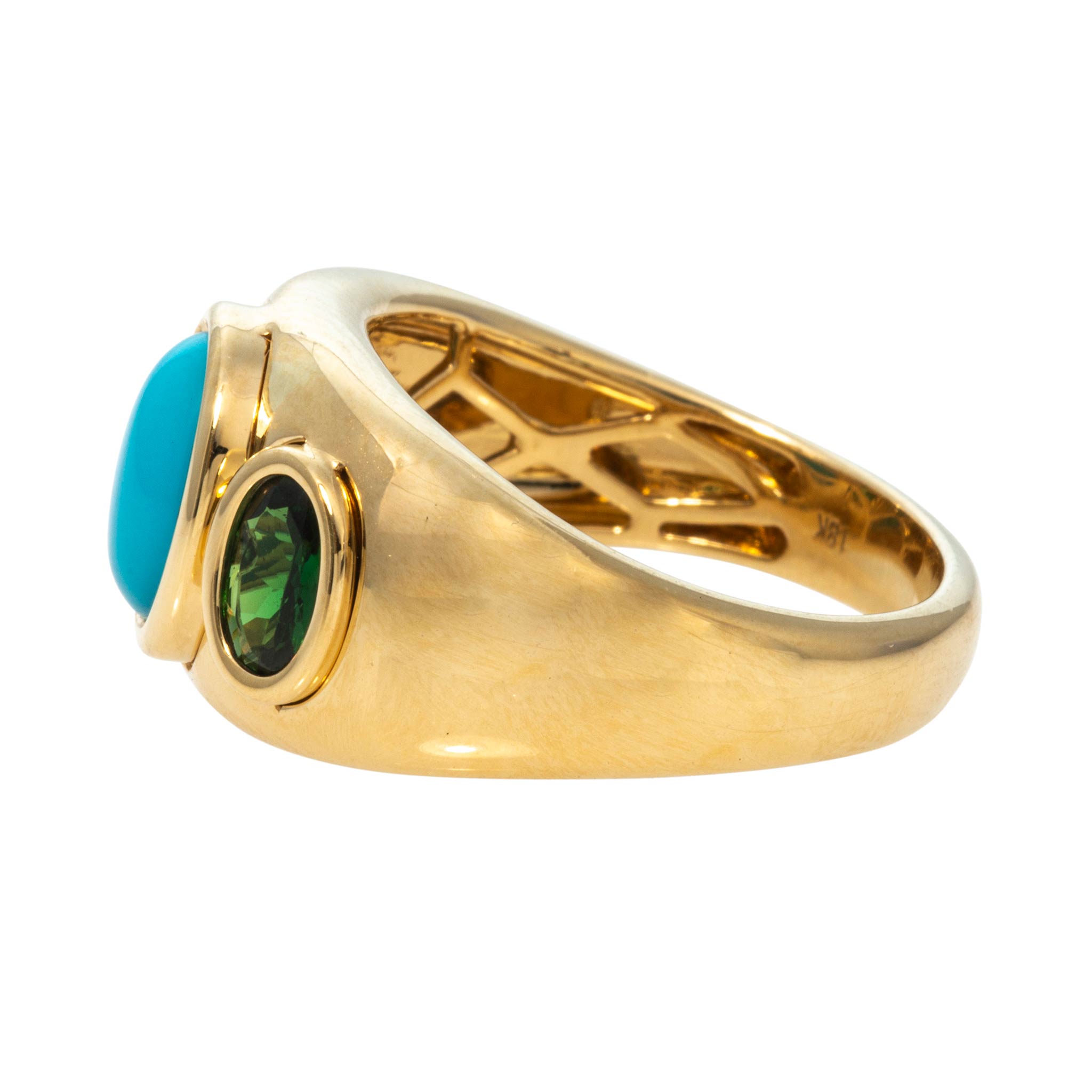 Turquoise & Tsavorite Three-Stone 18K Yellow Gold Ring
