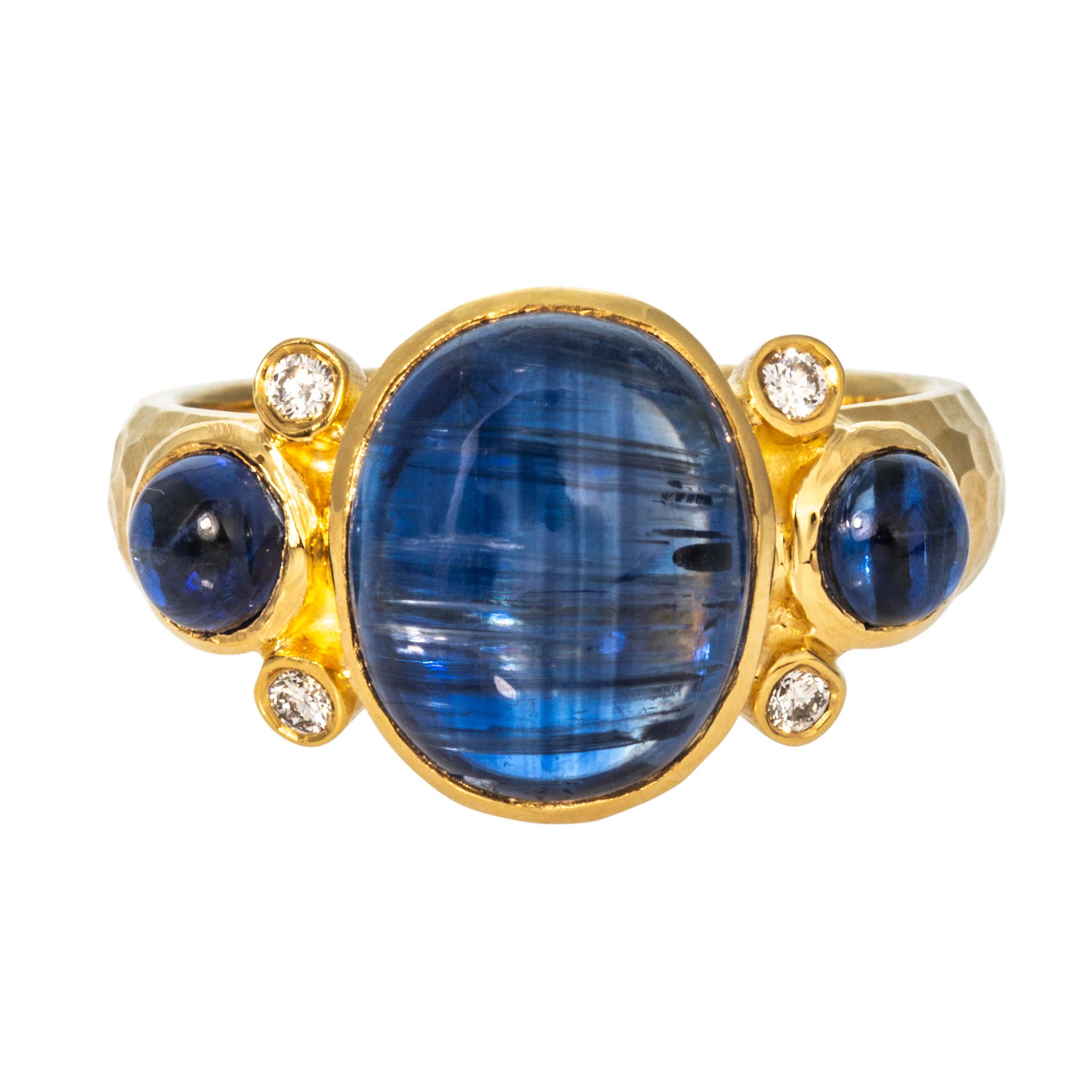 Kyanite Three-Stone & Diamond 14K Yellow Gold Ring