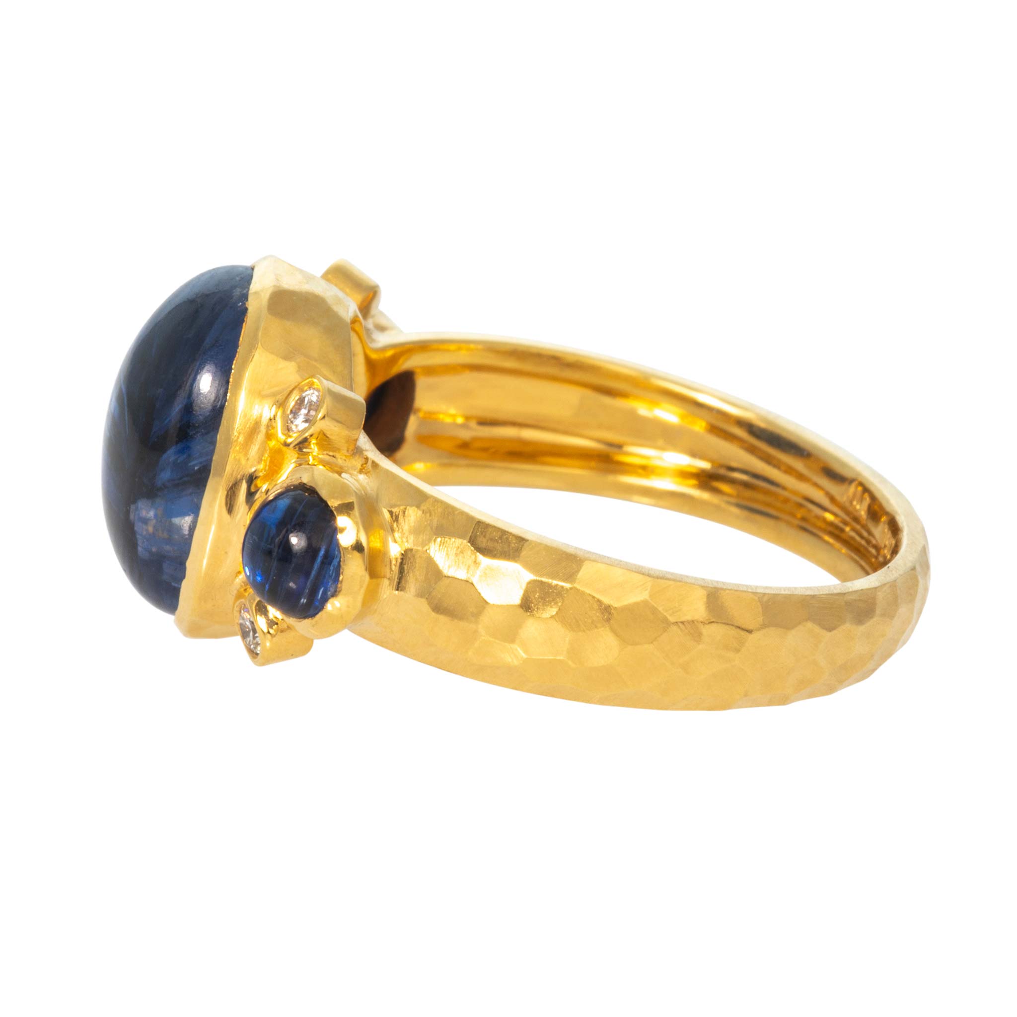 Kyanite Three-Stone & Diamond 14K Yellow Gold Ring