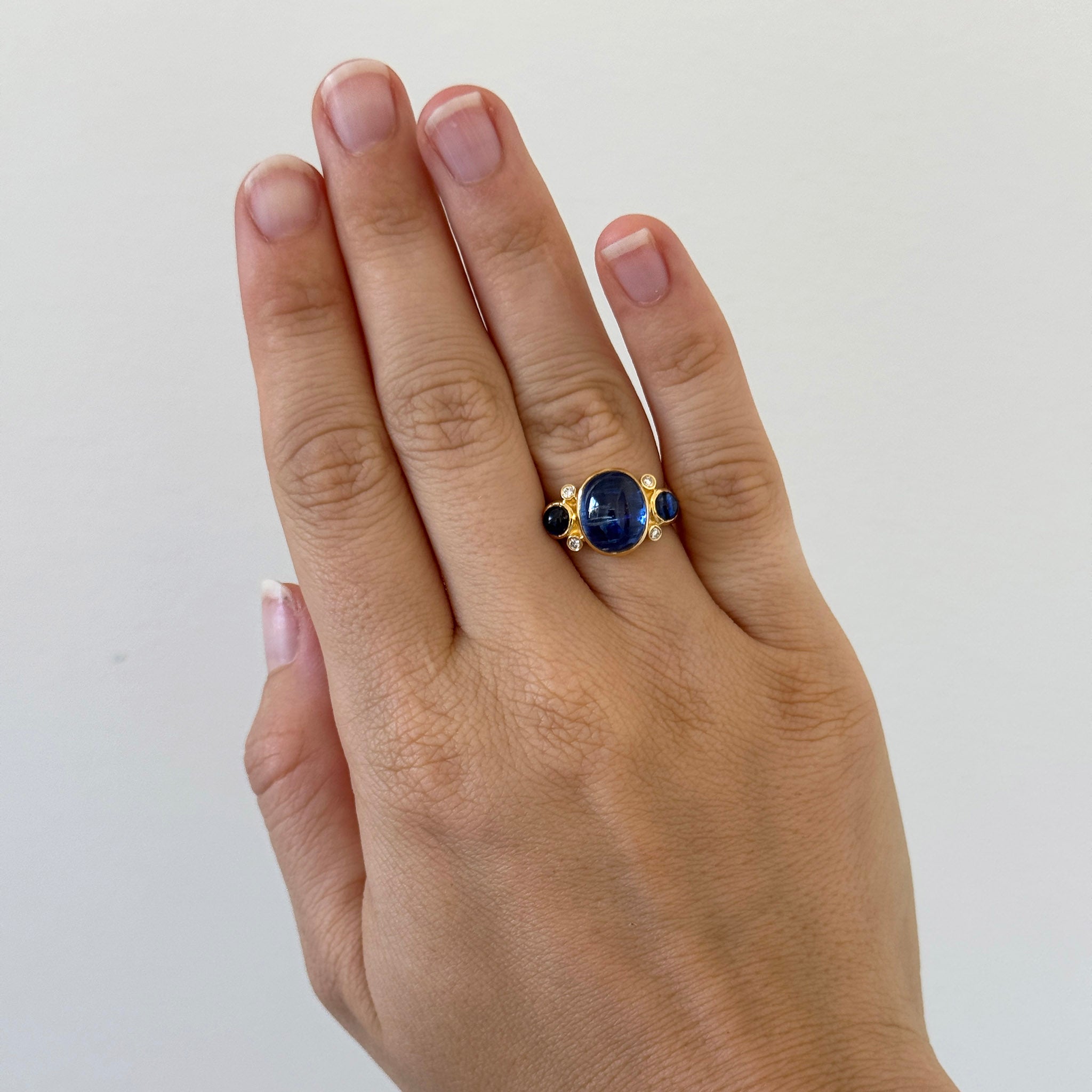 Kyanite Three-Stone & Diamond 14K Yellow Gold Ring