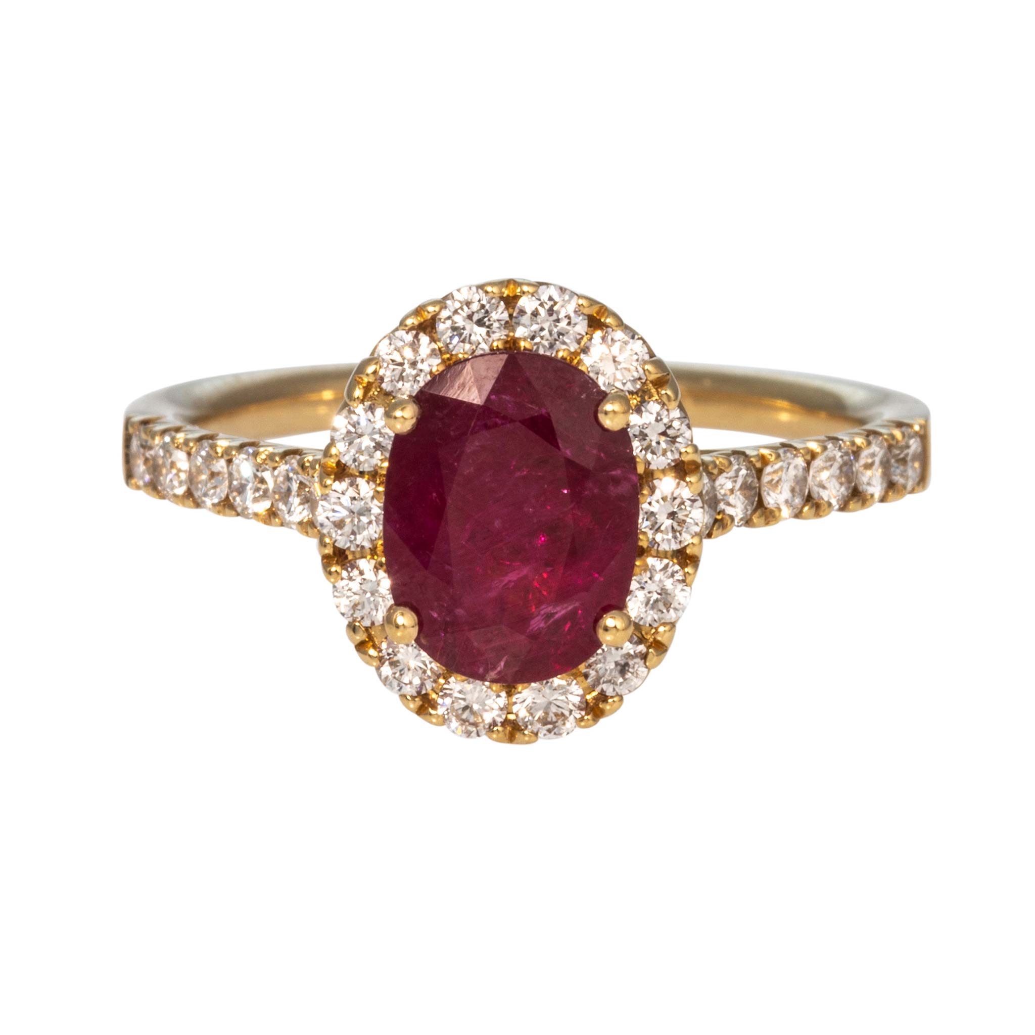 Oval Ruby & Diamond Halo Pavé 18K Yellow Gold Ring