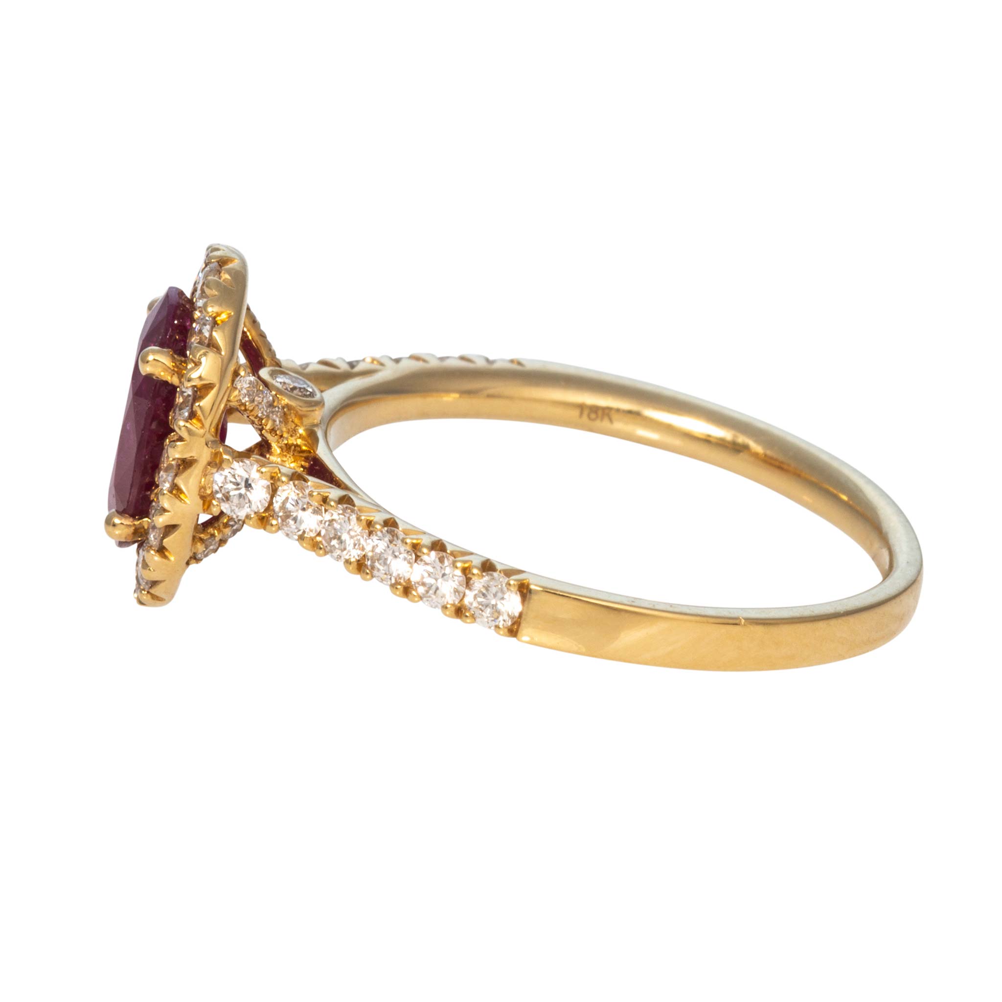 Oval Ruby & Diamond Halo Pavé 18K Yellow Gold Ring