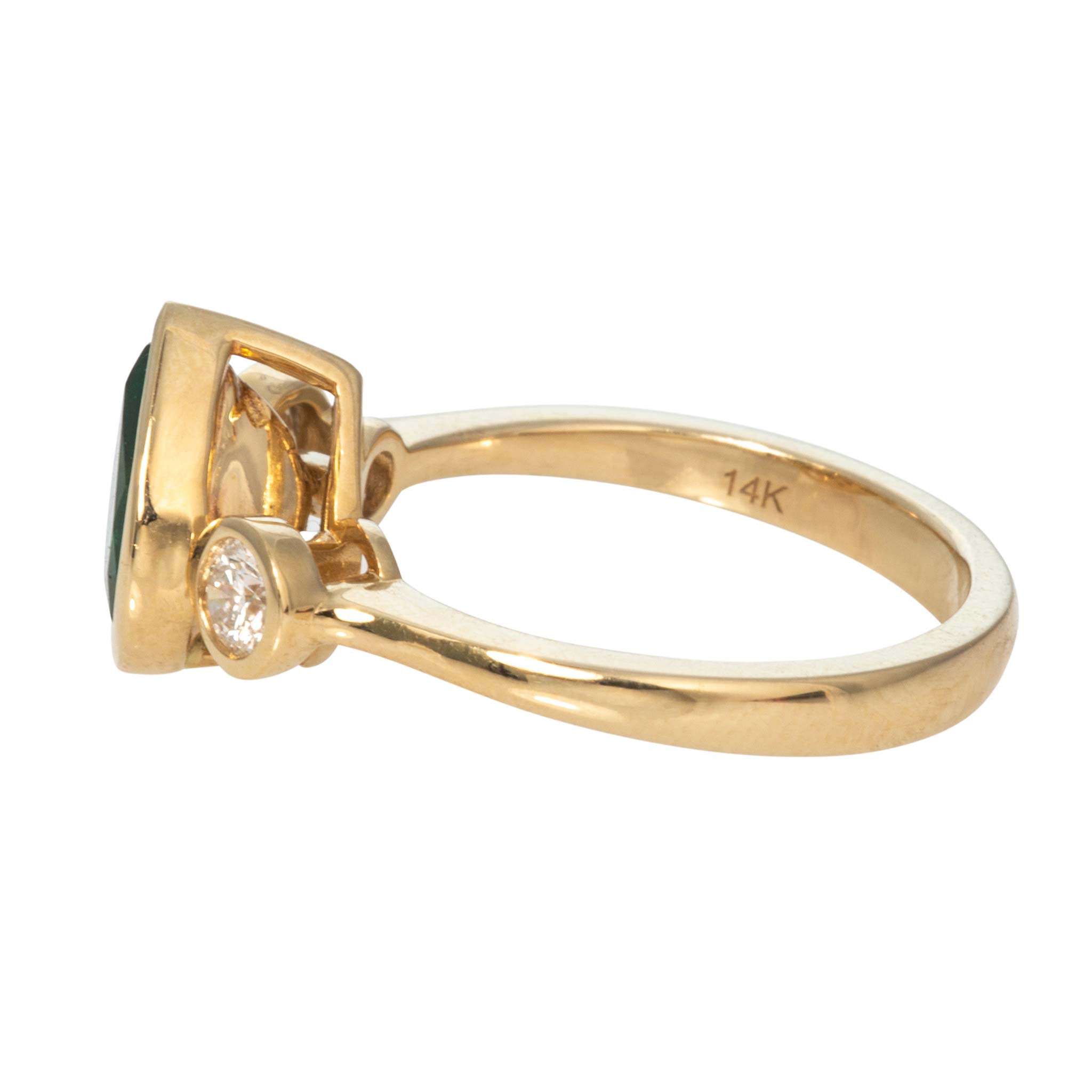 Pear Emerald & Round Diamond Three-Stone 14K Gold Ring