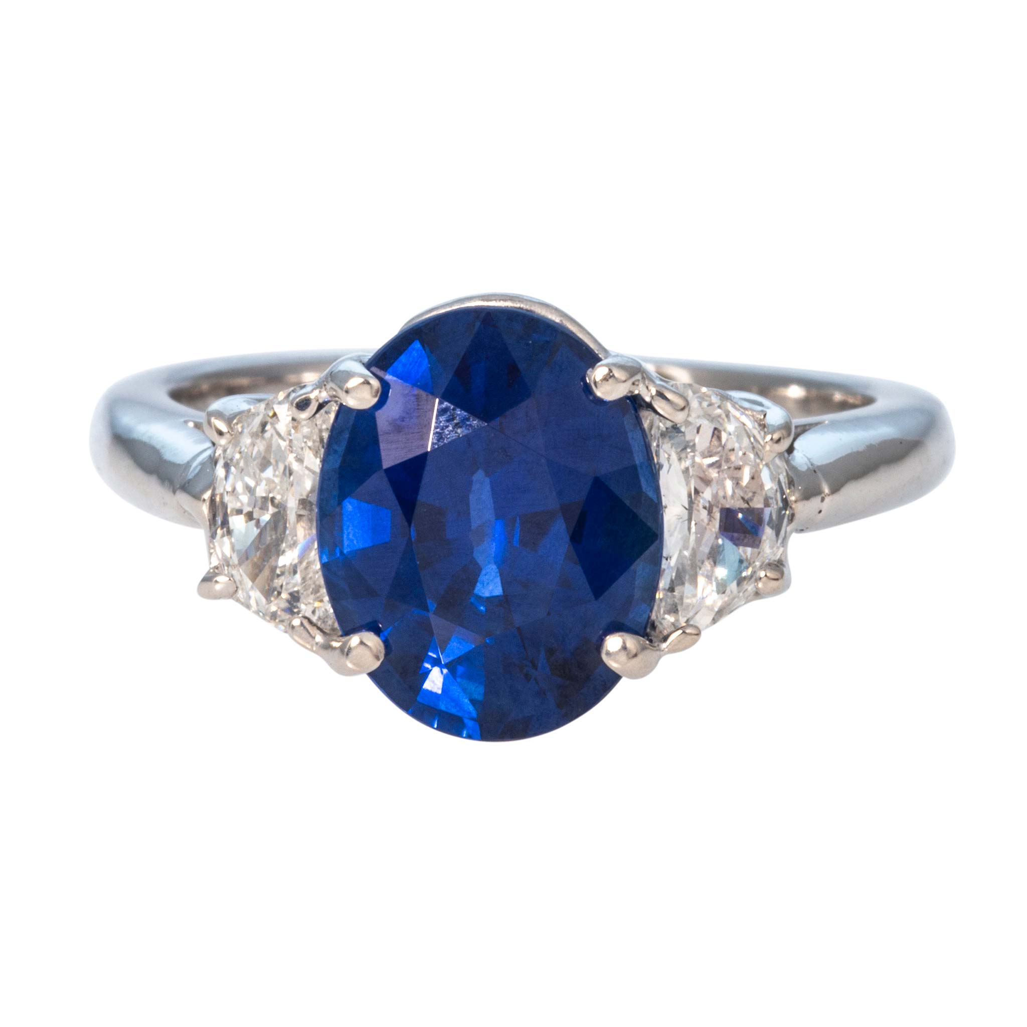 4ct Oval Sapphire & Diamond Three-Stone Platinum Ring
