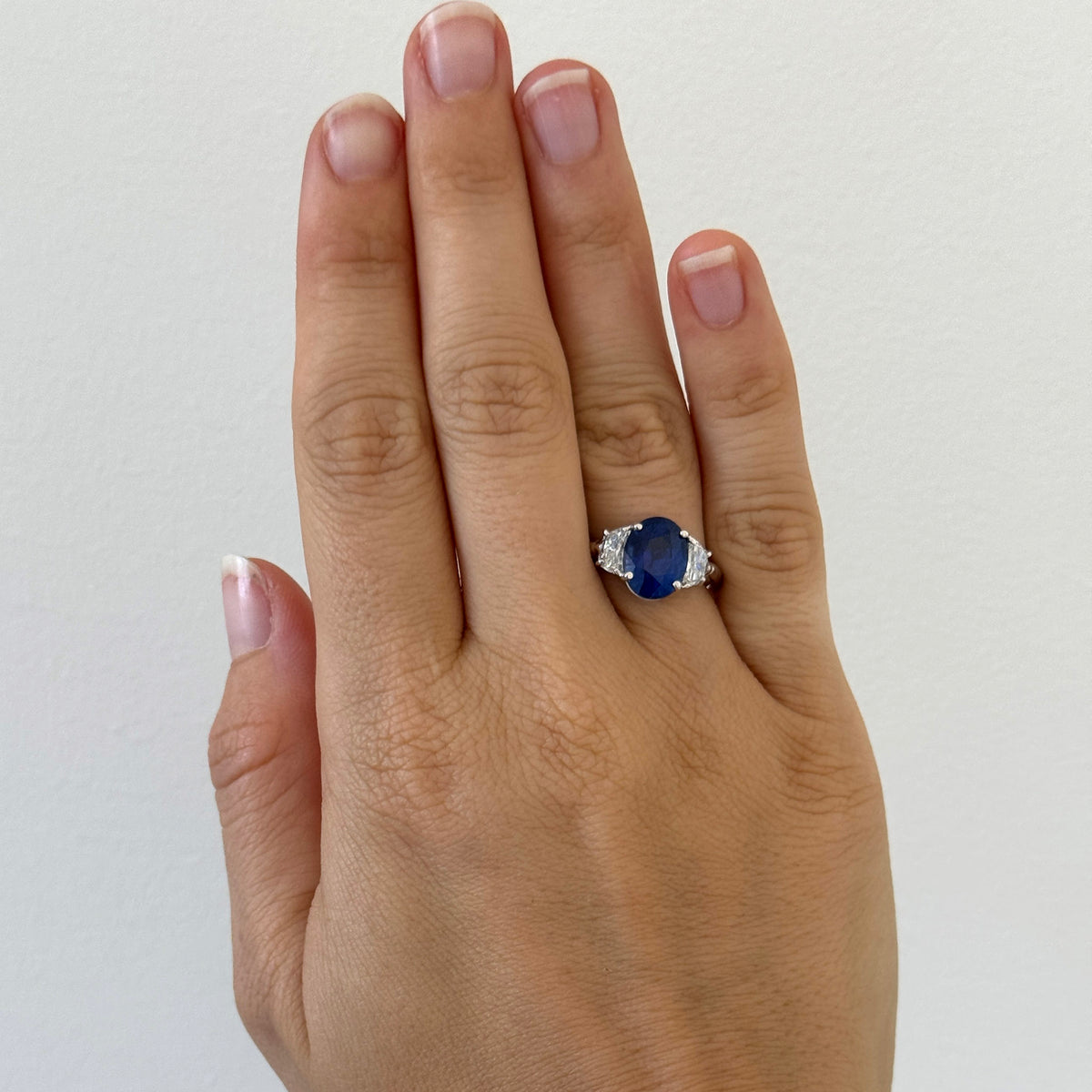 4ct Oval Sapphire & Diamond Three-Stone Platinum Ring