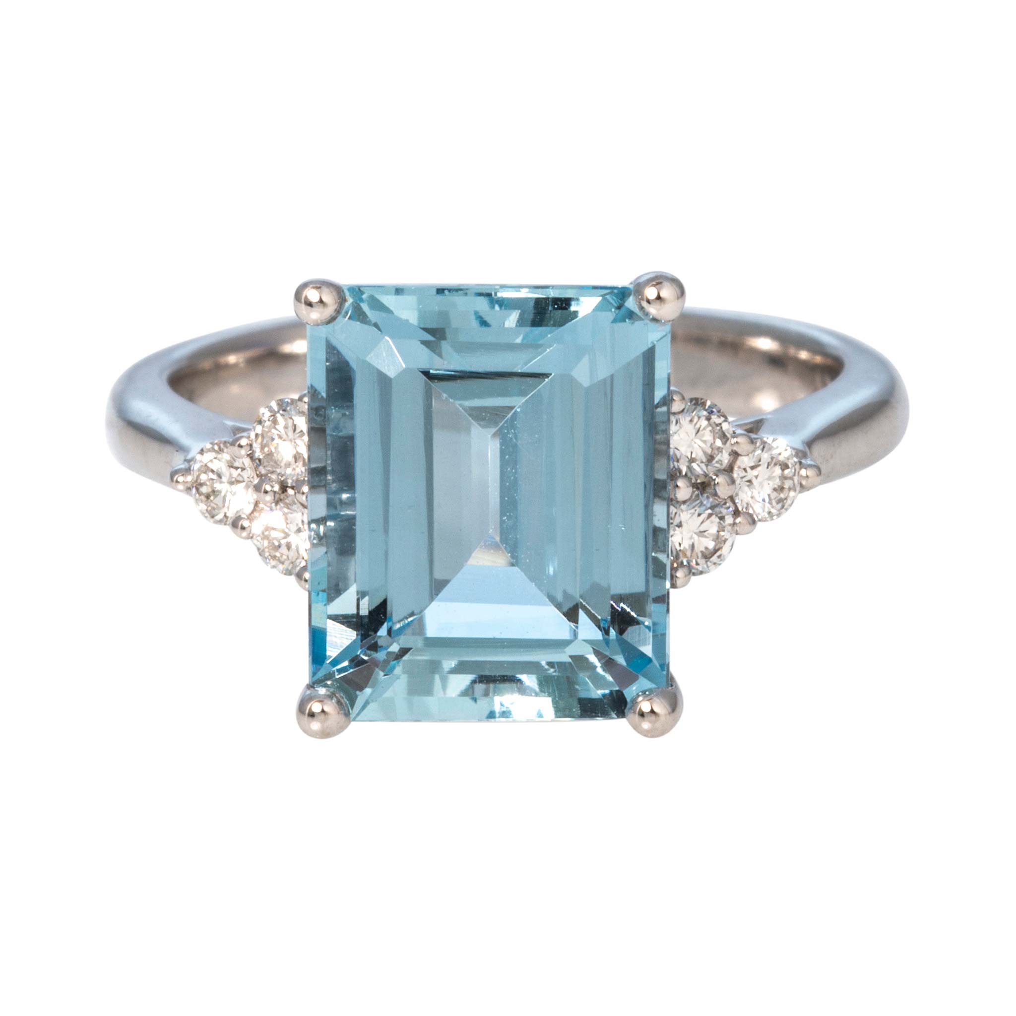 Emerald-Cut Aquamarine & Diamond 14K White Gold Ring
