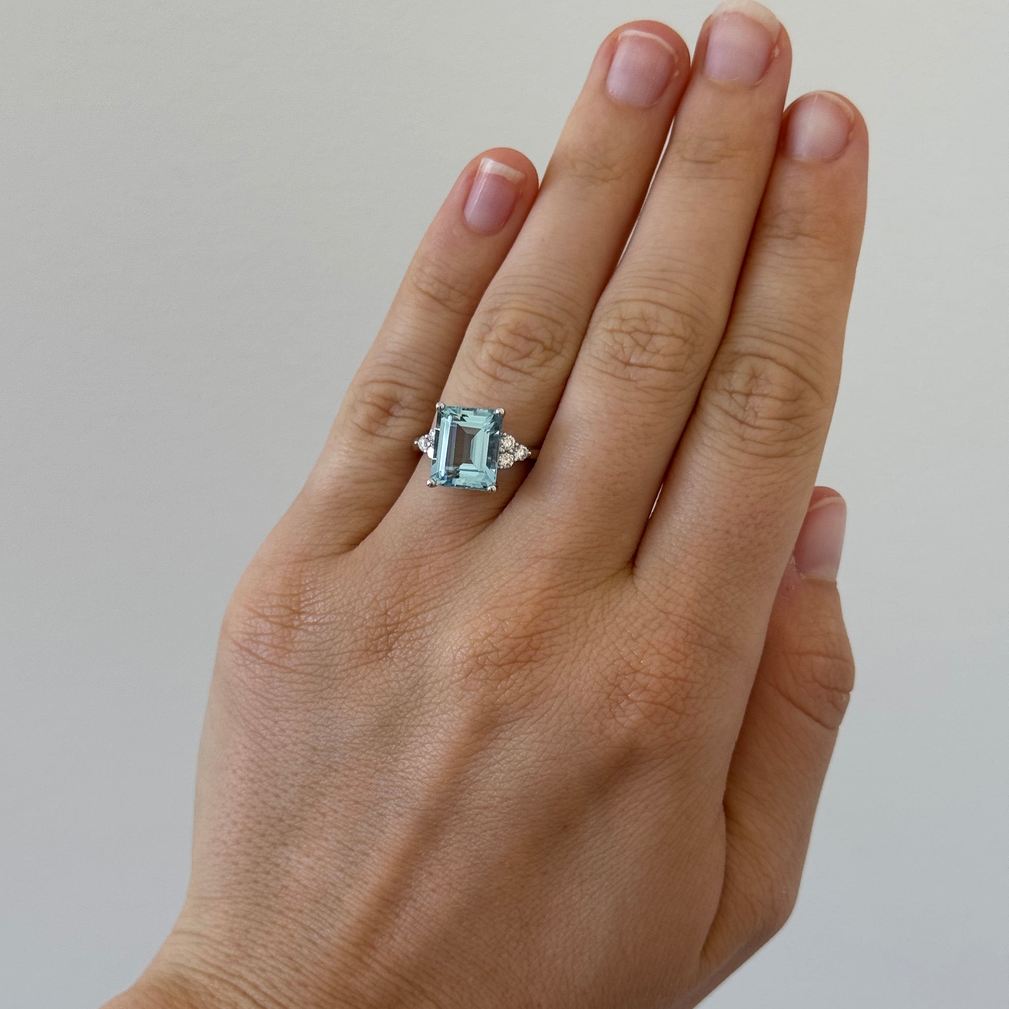 Emerald-Cut Aquamarine & Diamond 14K White Gold Ring