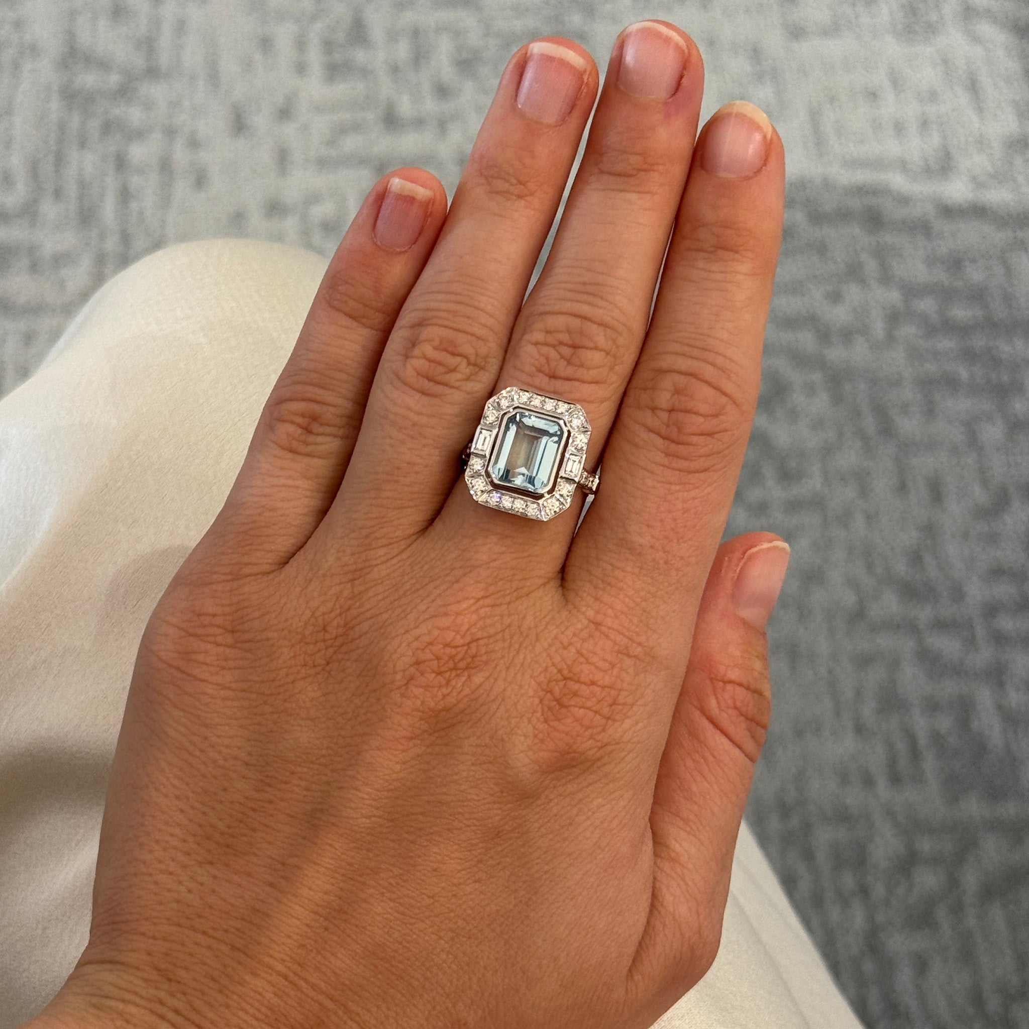 Emerald-Cut Blue Topaz & Diamond 18K White Gold Ring