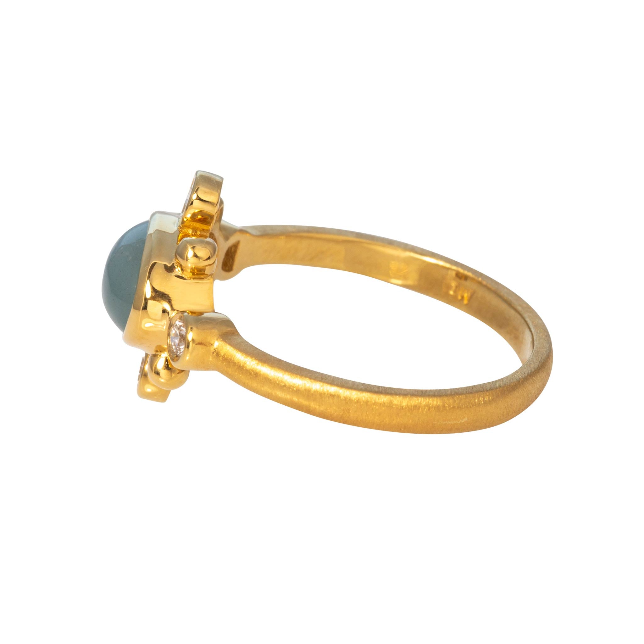 Aquamarine Cabochon & Diamond 14K Yellow Gold Ring