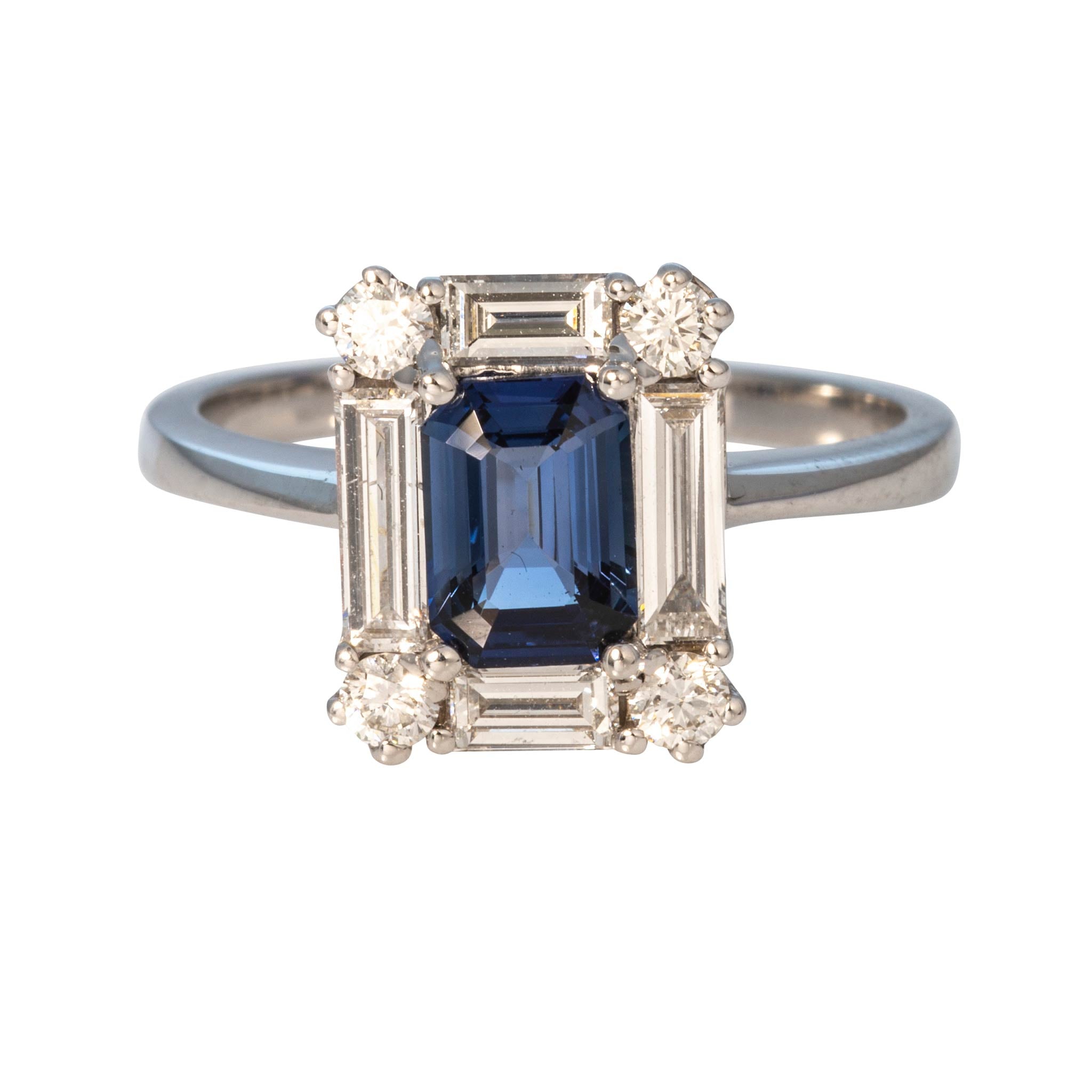 Emerald-Cut Sapphire & Diamond 14K White Gold Ring