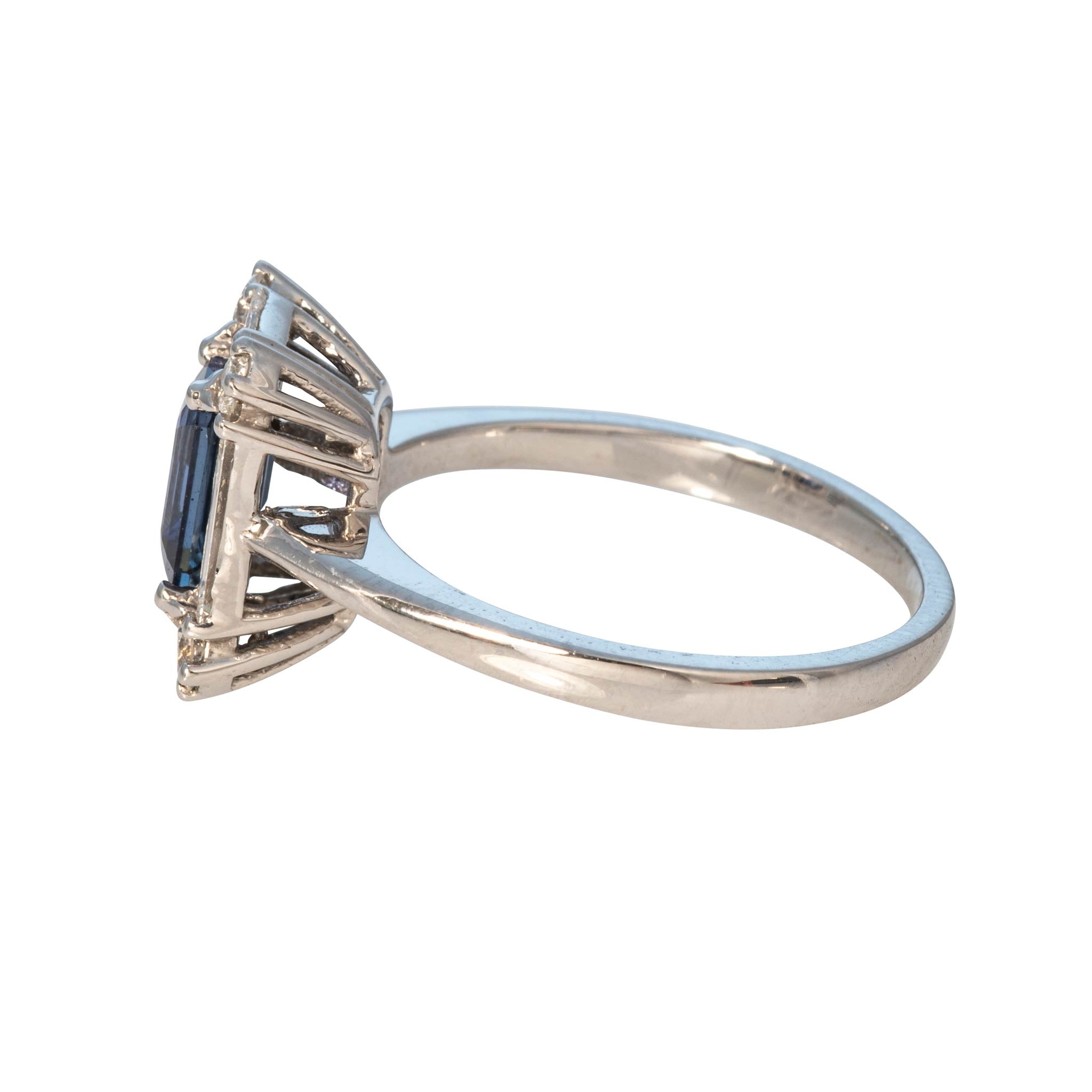 Emerald-Cut Sapphire & Diamond 14K White Gold Ring