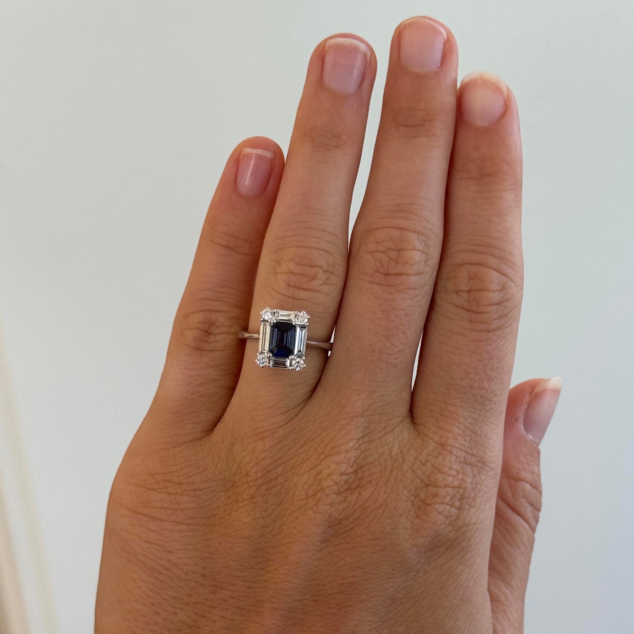 Emerald-Cut Sapphire & Diamond 14K White Gold Ring