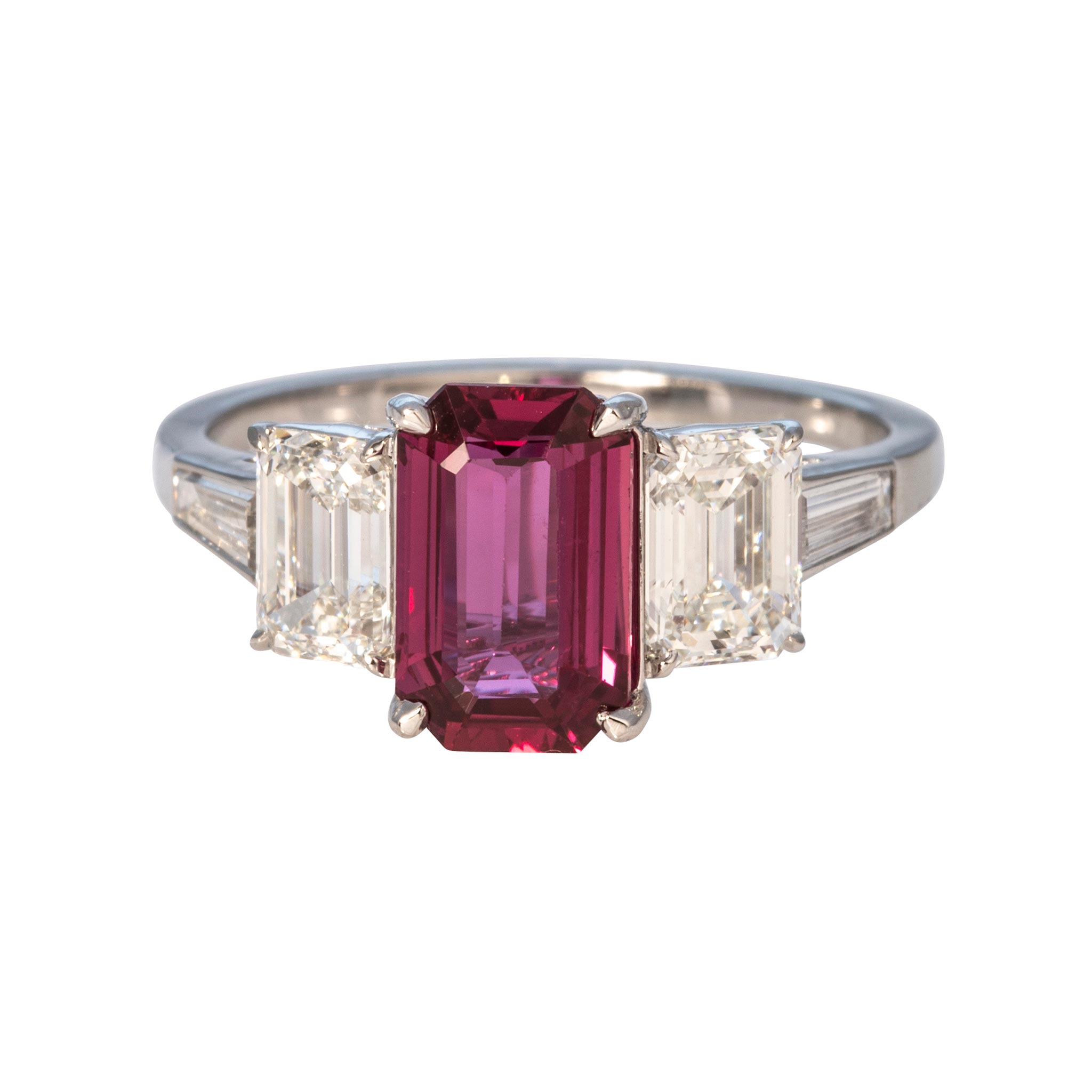 Emerald-Cut Ruby & Diamond Platinum Ring
