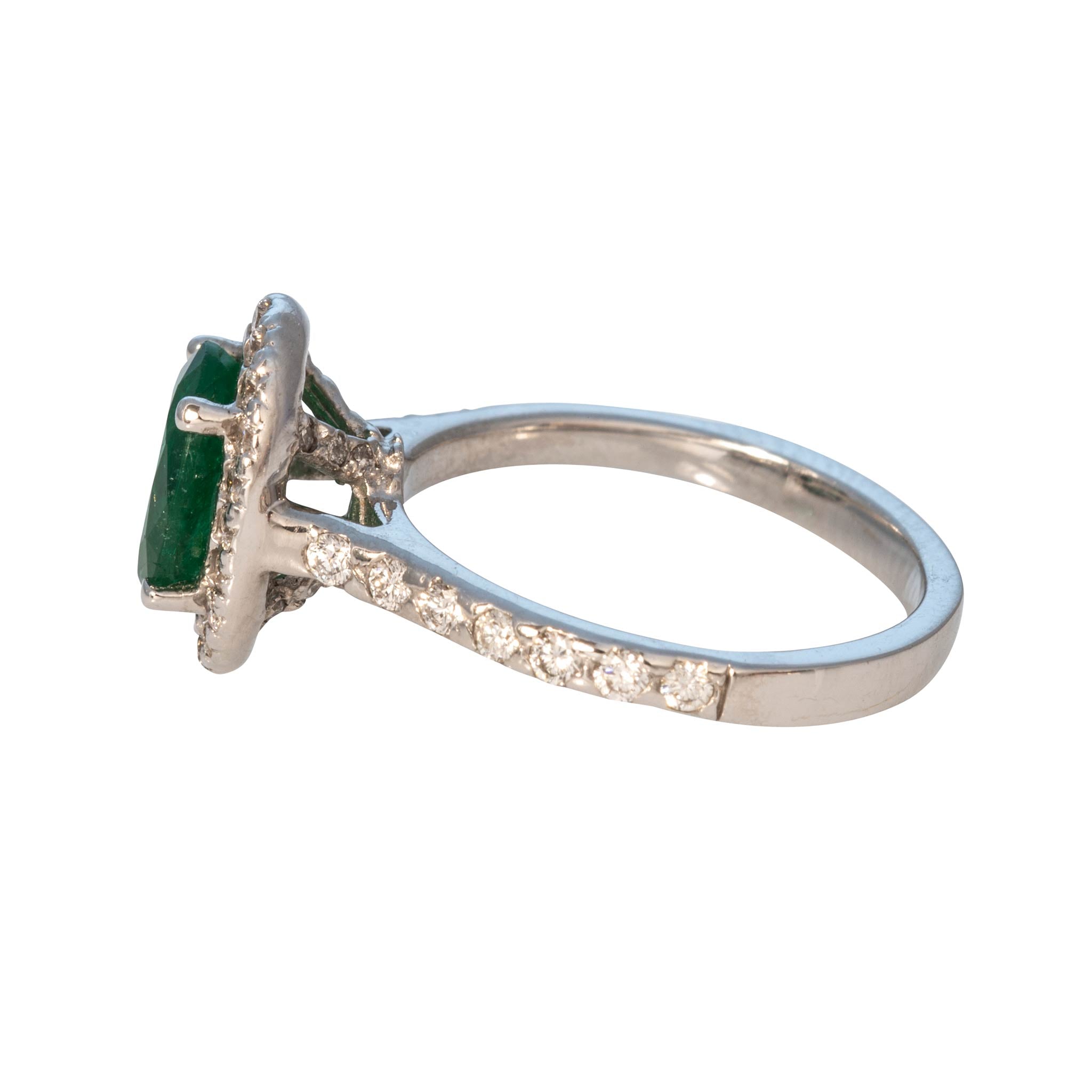 Oval Emerald & Diamond Halo 14K White Gold Ring