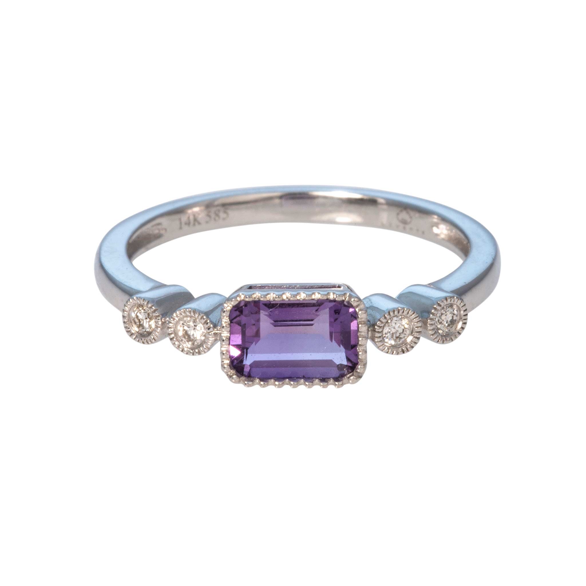 Amethyst & Diamond 14K White Gold Ring