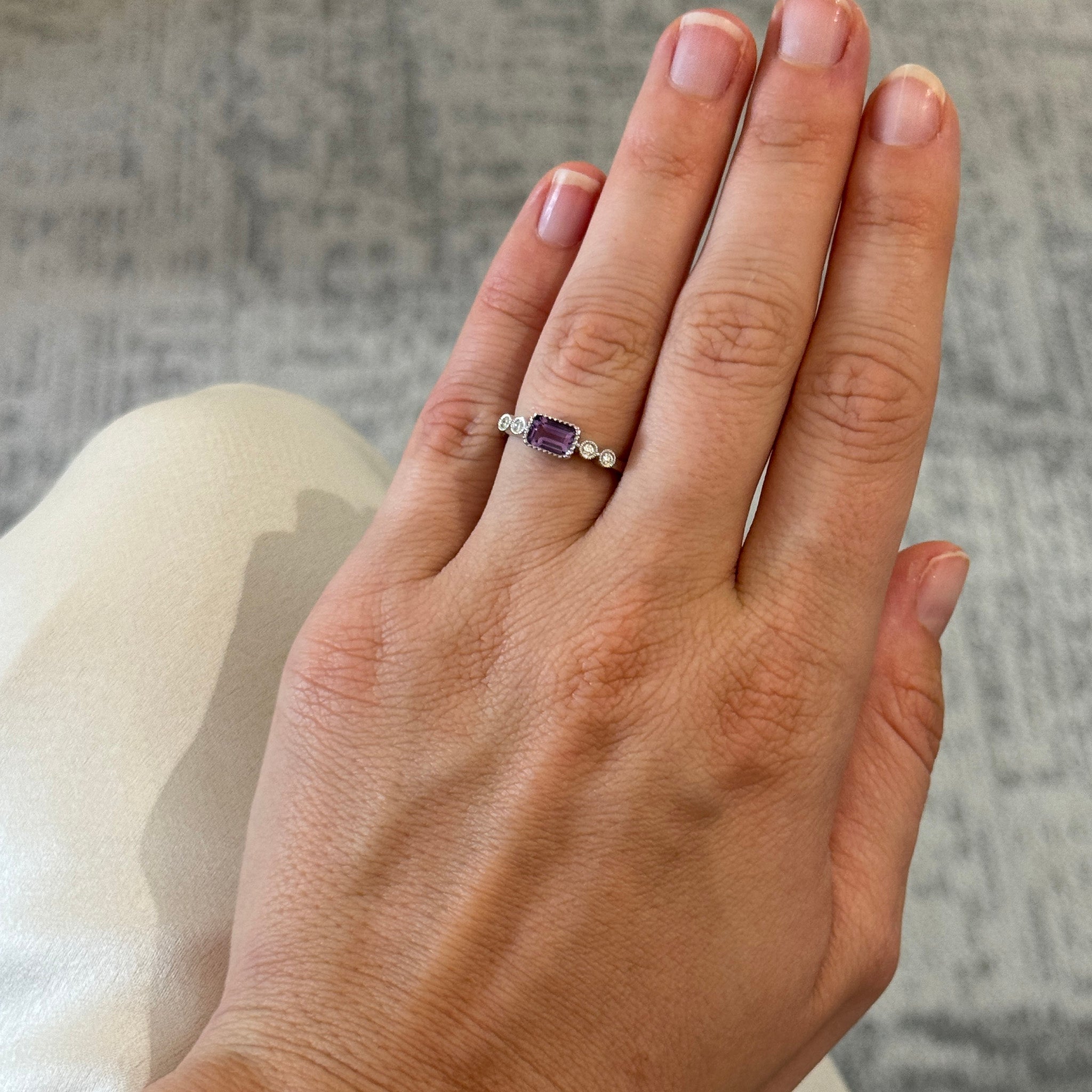 Amethyst & Diamond 14K White Gold Ring