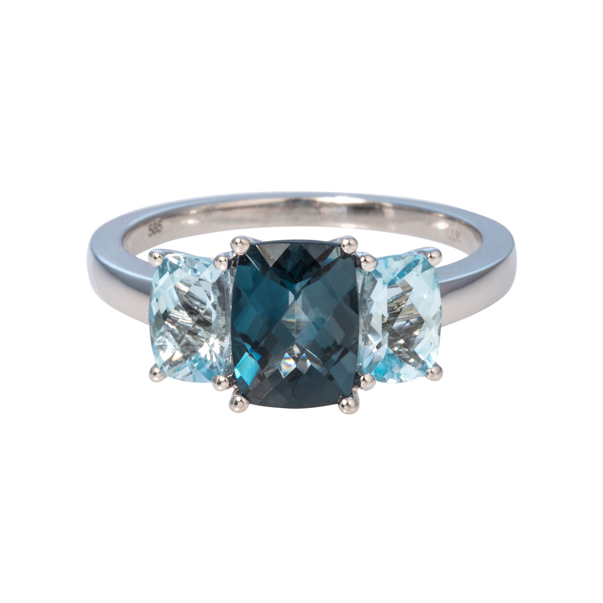 Blue Topaz Three-Stone 14K White Gold Ring