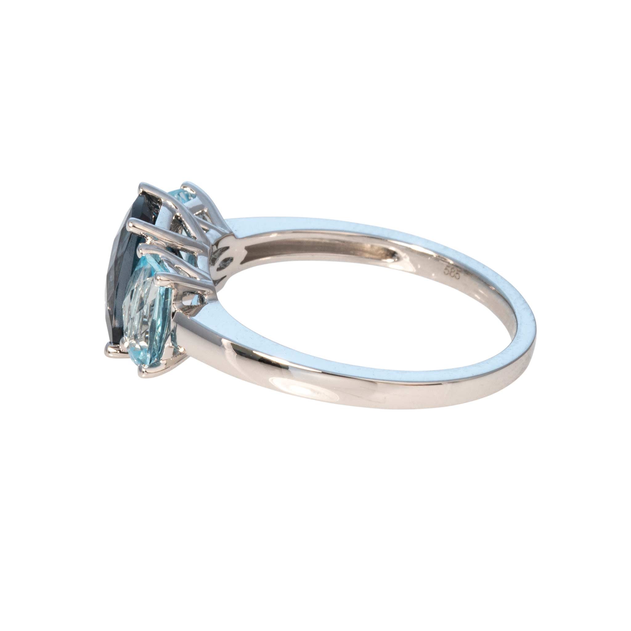 Blue Topaz Three-Stone 14K White Gold Ring