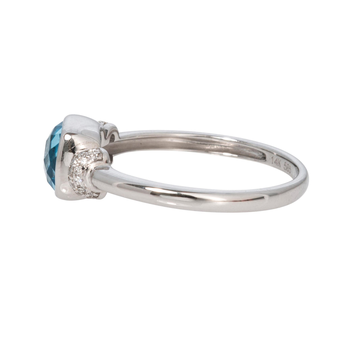 Cushion Blue Topaz & Diamond Pavé 14K White Gold Ring