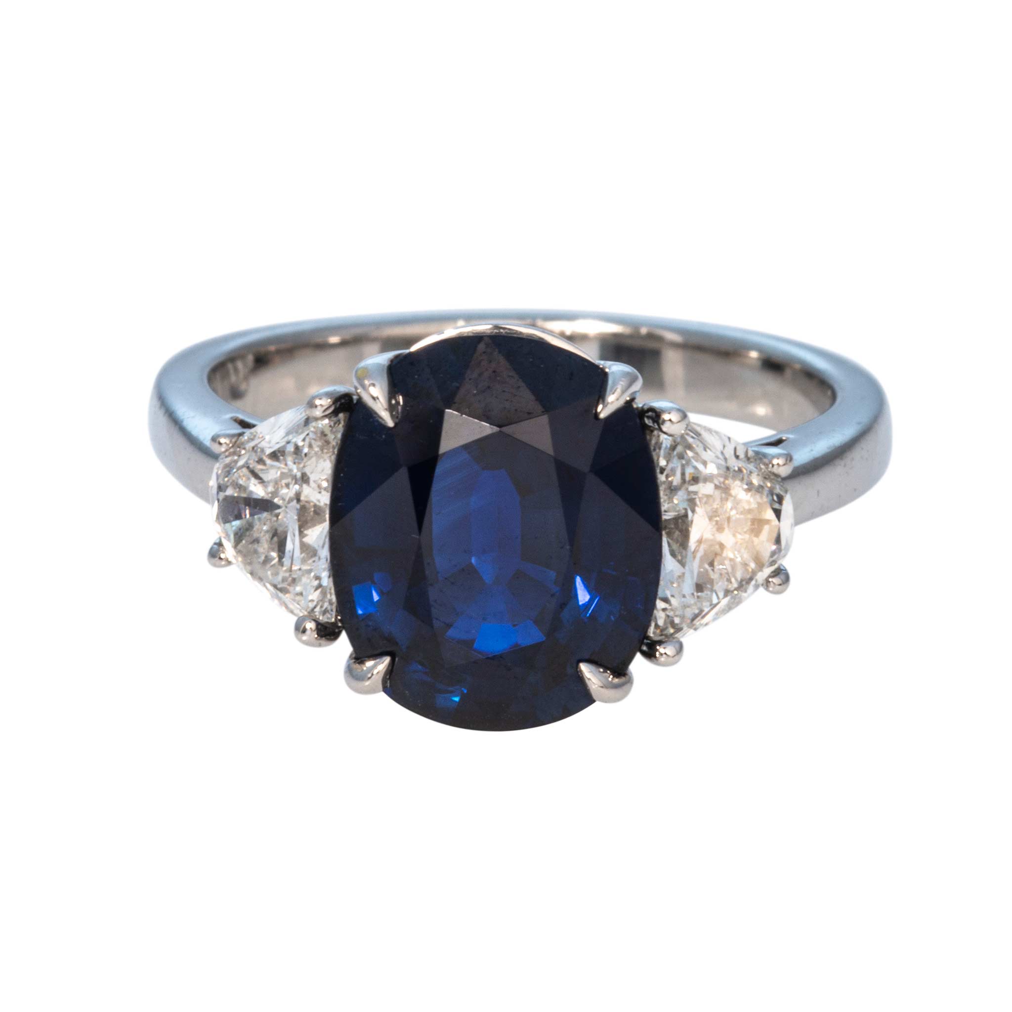 4ct Oval Sapphire & Diamond Three-Stone Platinum Ring