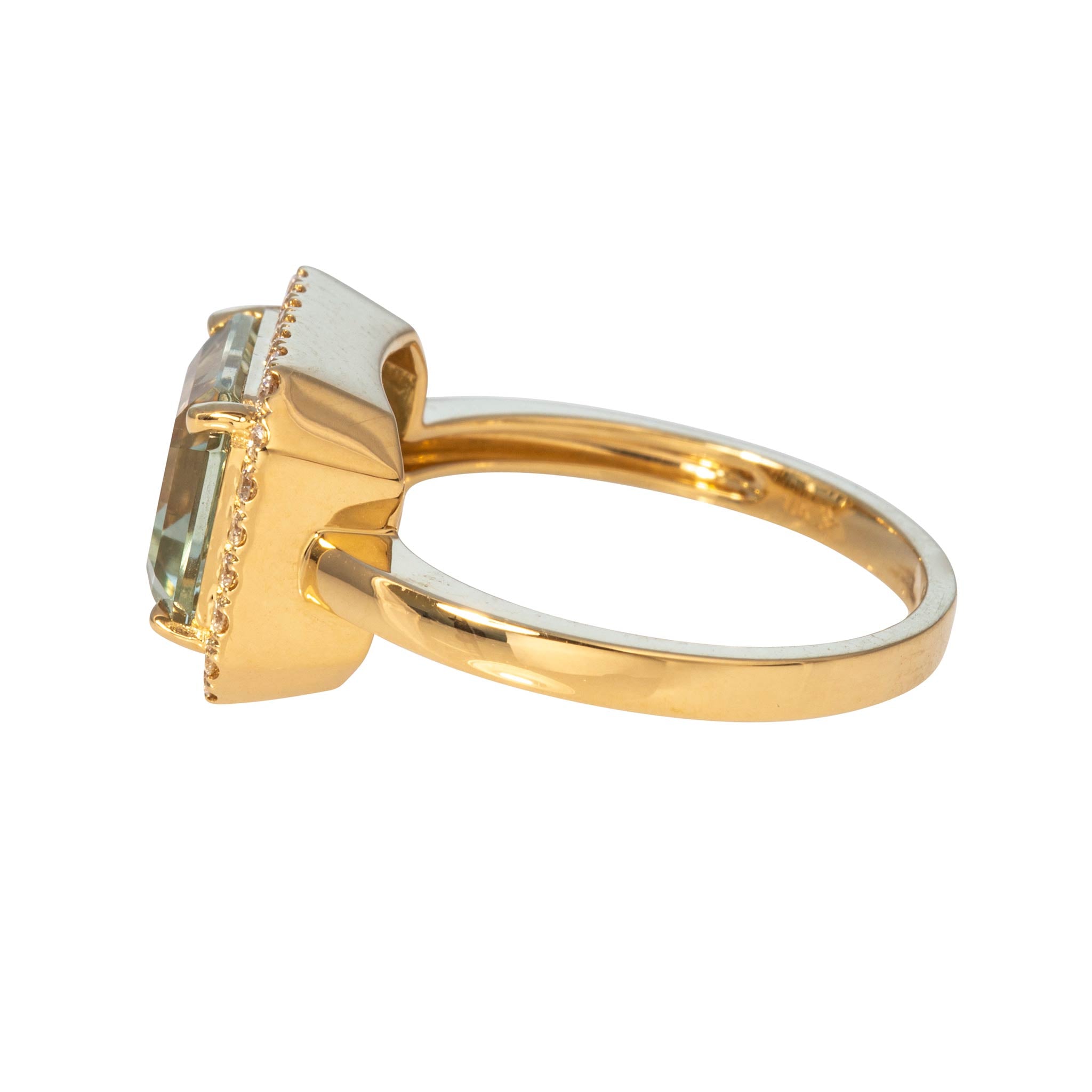 Emerald-Cut Green Amethyst & Pavé Diamond Halo 18K Gold Ring
