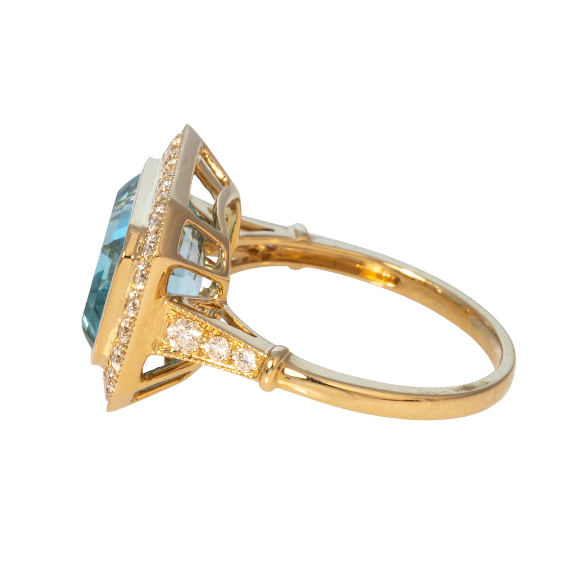 Emerald-Cut Blue Topaz & Diamond Milgrain 18K Yellow Gold Ring