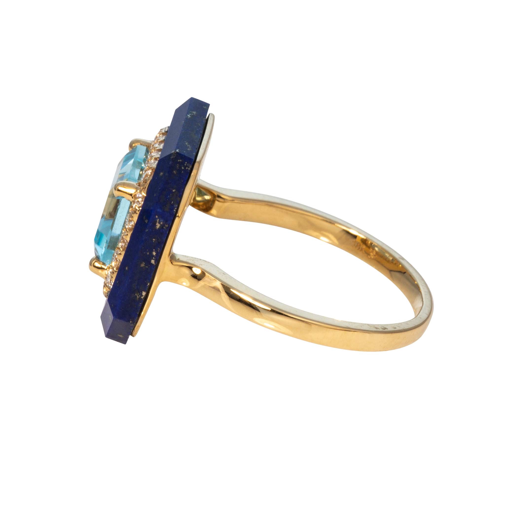 Emerald-Cut Blue Topaz, Diamond & Lapis 18K Yellow Gold Ring