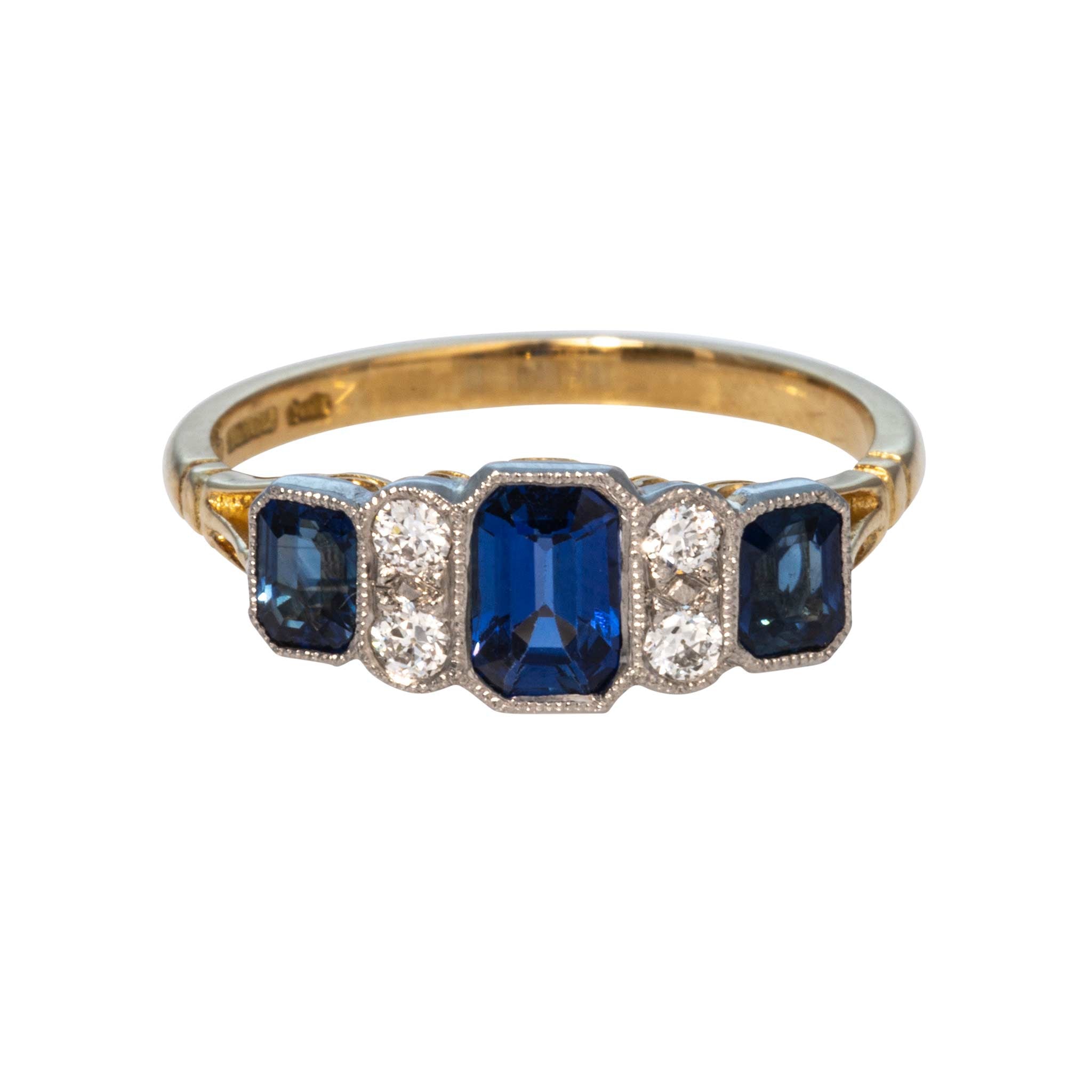 Victorian-Style Sapphire Three-Stone & Diamond Two-Tone Ring