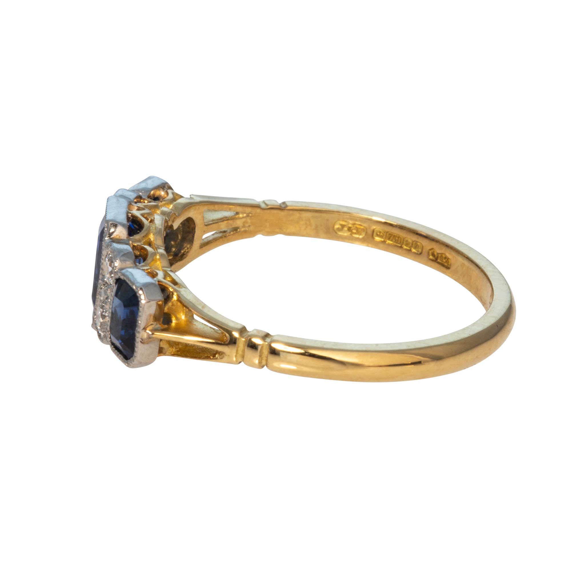 Victorian-Style Sapphire Three-Stone & Diamond Two-Tone Ring