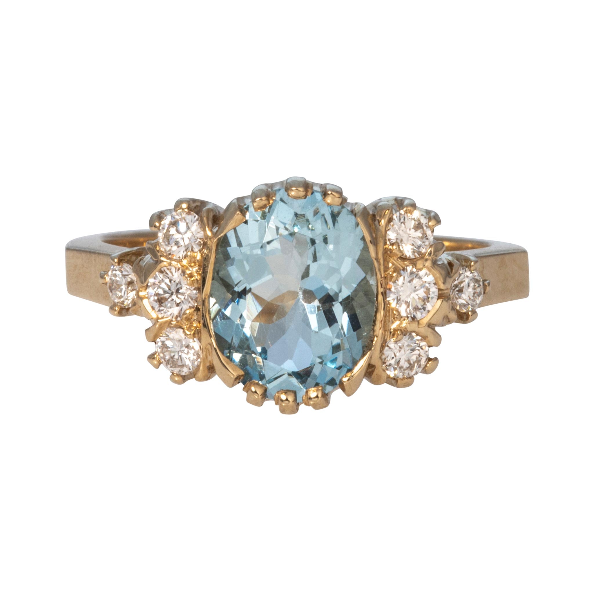 Oval Aquamarine & Diamond 14K Yellow Gold Ring