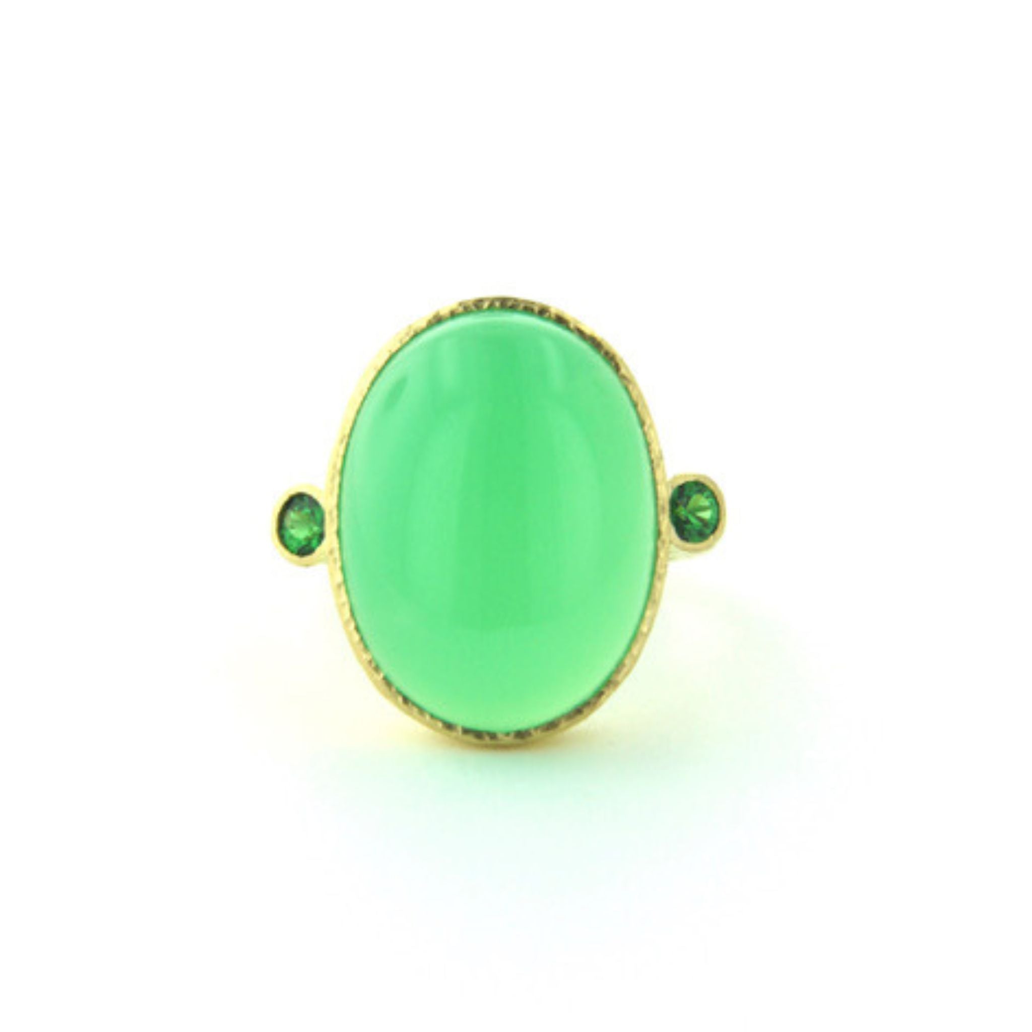 Elizabeth Locke Oval Chrysoprase & Tsavorite Ring