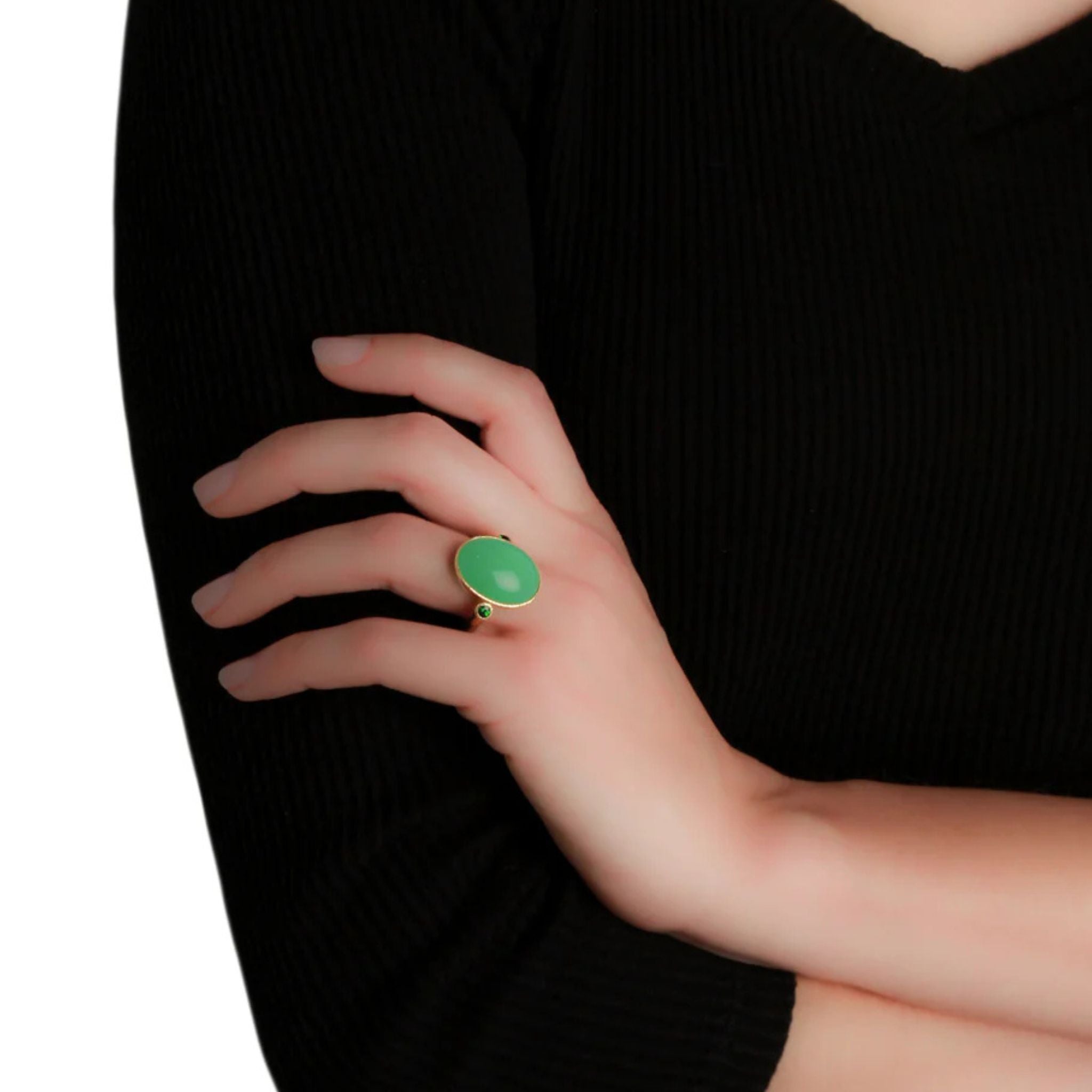 Elizabeth Locke Oval Chrysoprase & Tsavorite Ring