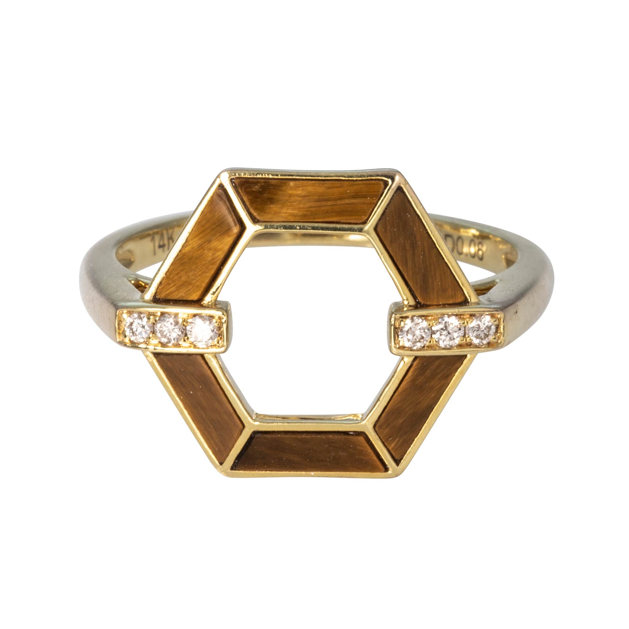 Tiger's Eye & Diamond 14K Yellow Gold Hexagon Ring