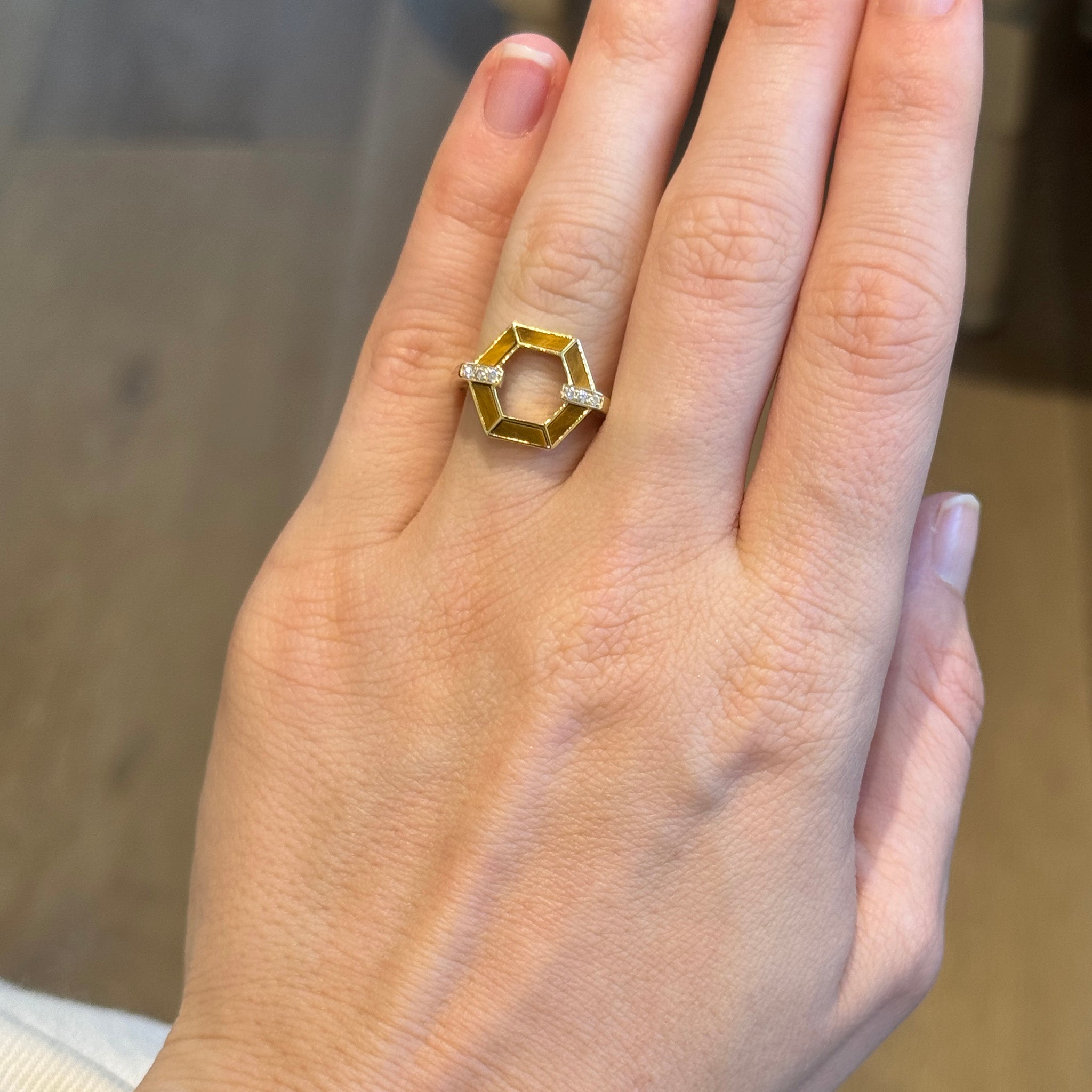 Tiger's Eye & Diamond 14K Yellow Gold Hexagon Ring