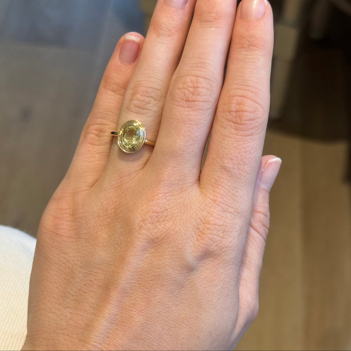 Lemon Quartz 14K Yellow Gold Double Bezel Ring