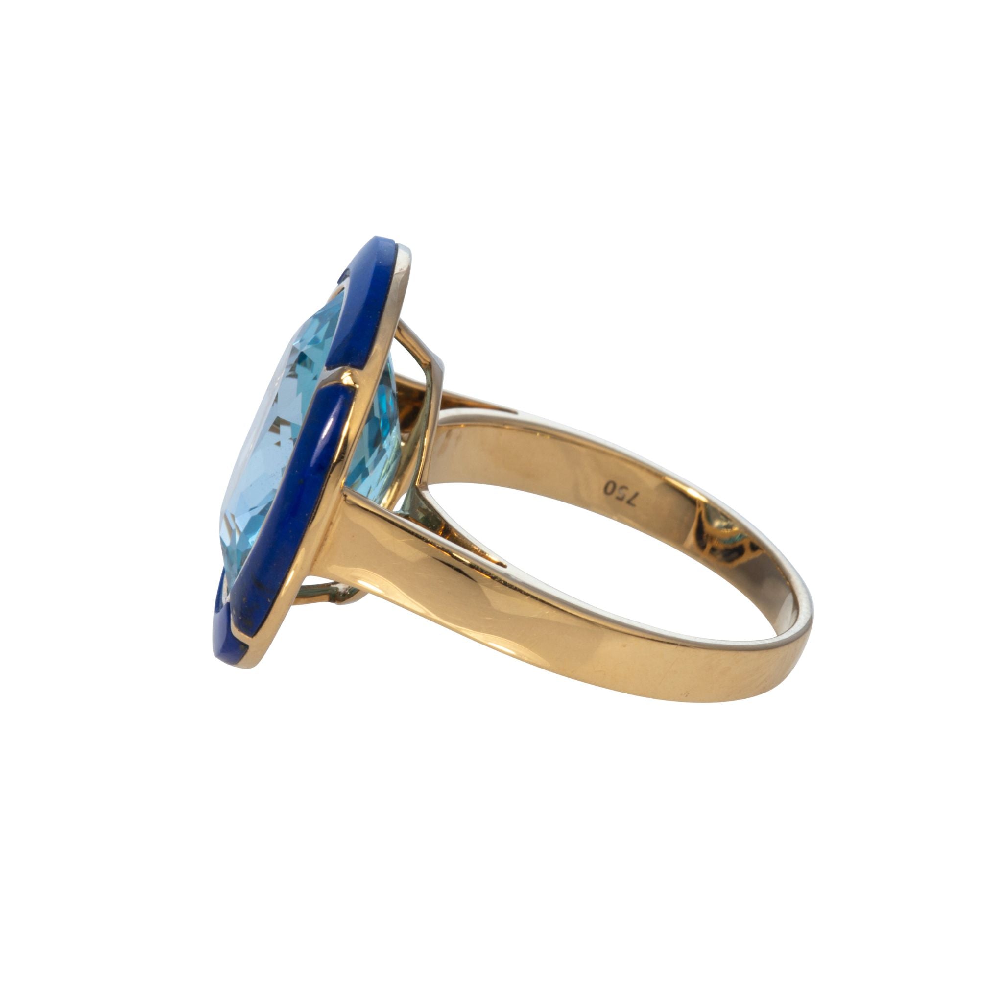 Goshwara Oval Blue Topaz & Lapis Inlay 18K Gold Ring