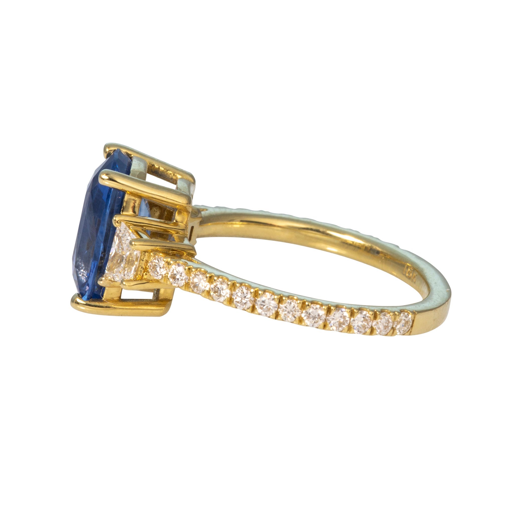 4ct Cushion Sapphire & Diamond 18K Yellow Gold Ring