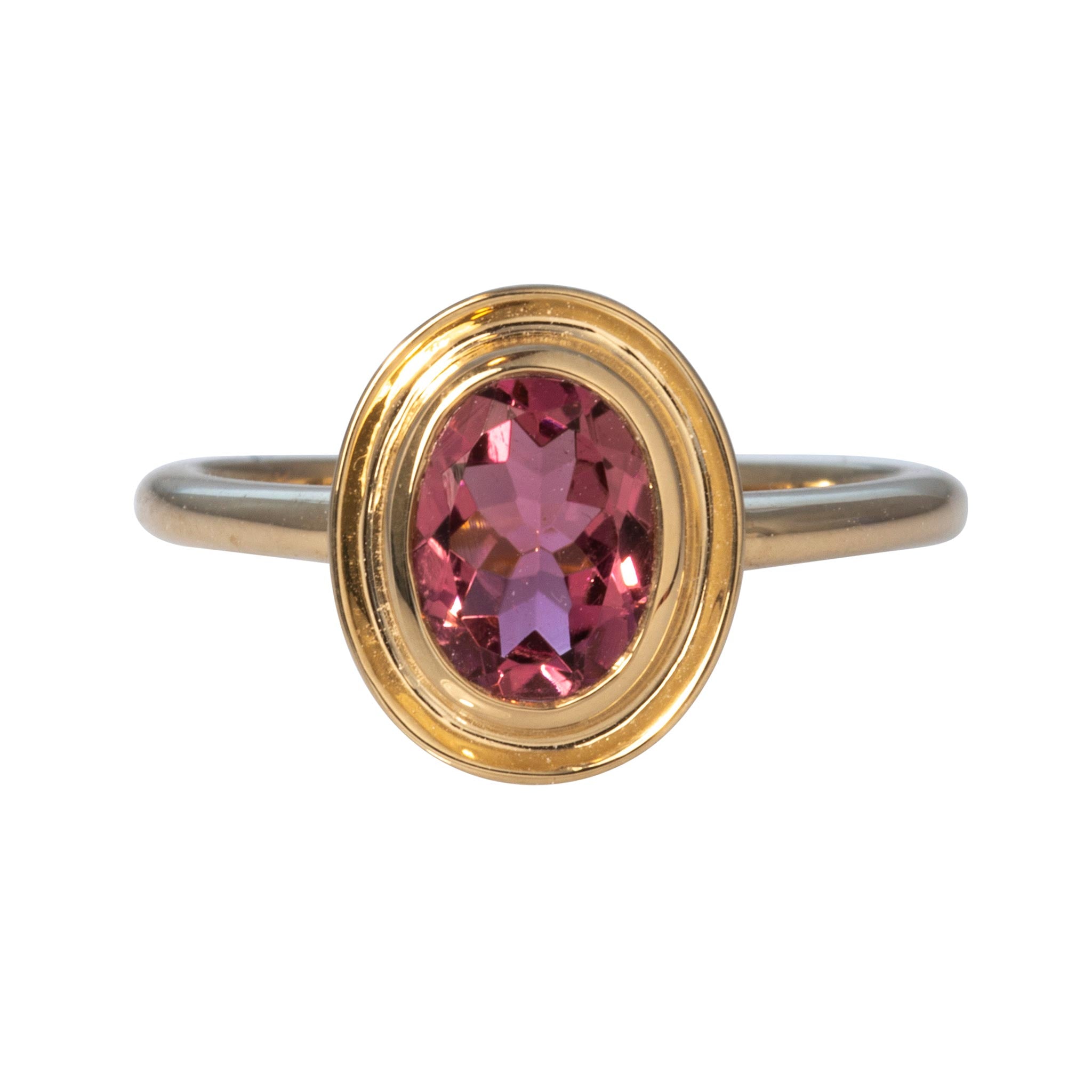 Pink Tourmaline 14K Yellow Gold Double Bezel Ring